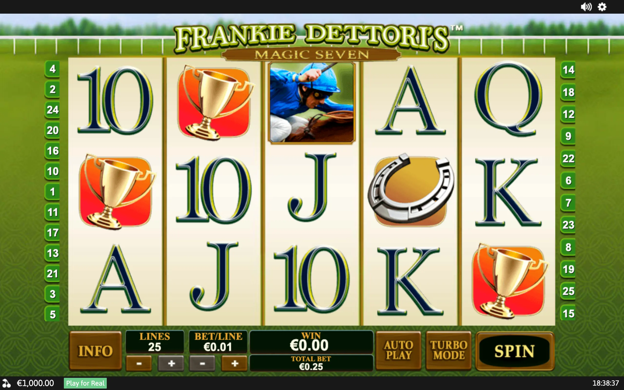 Frankie Dettori's Magic Seven slot board