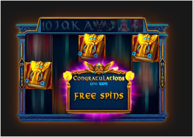 Slot reels showing three or more golden book symbols with a glowing "Congratulations – You Won Free Spins" message, signaling the activation of the bonus feature.