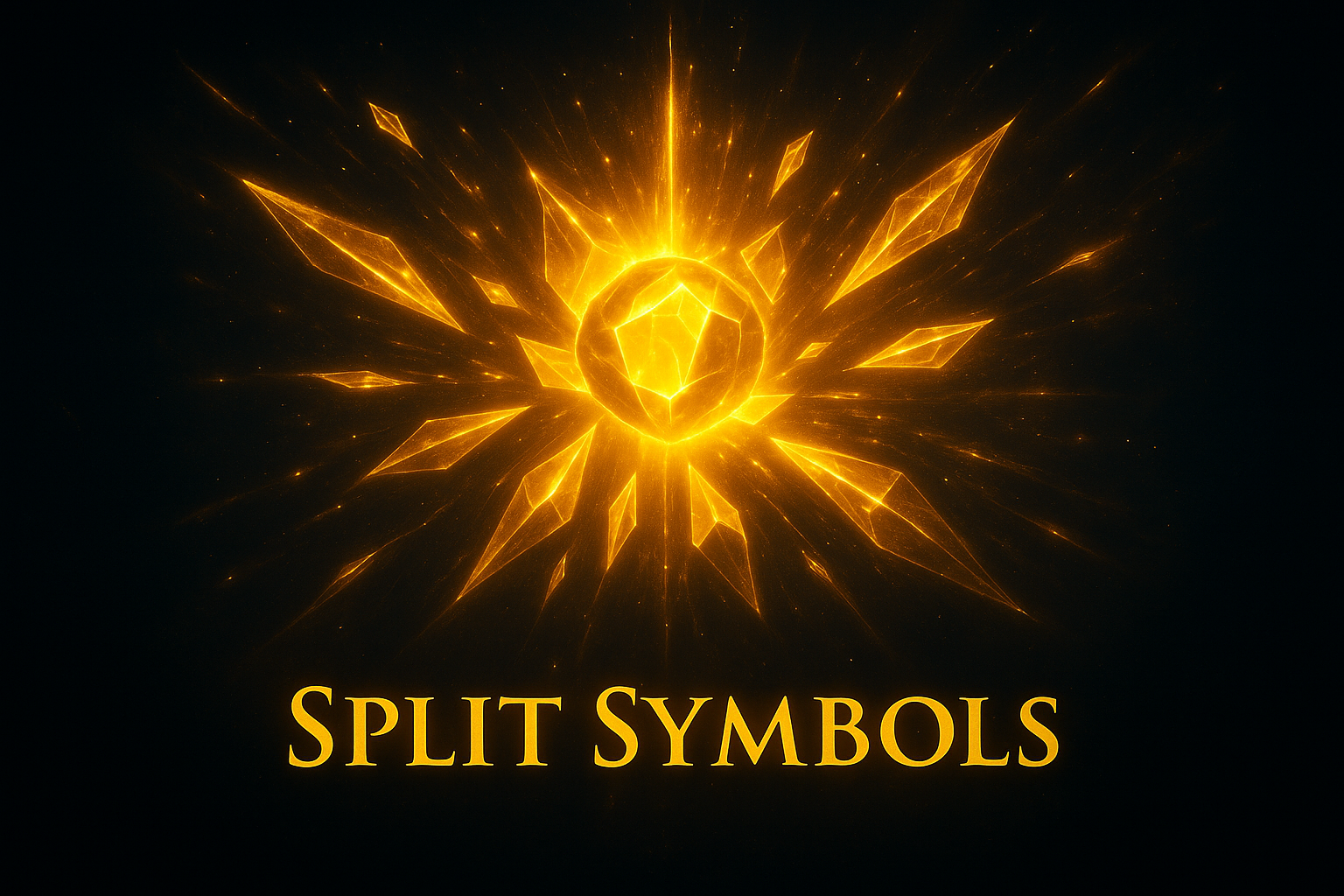 A glowing central crystal fractures into golden shards radiating outward against a dark, cosmic-style background.