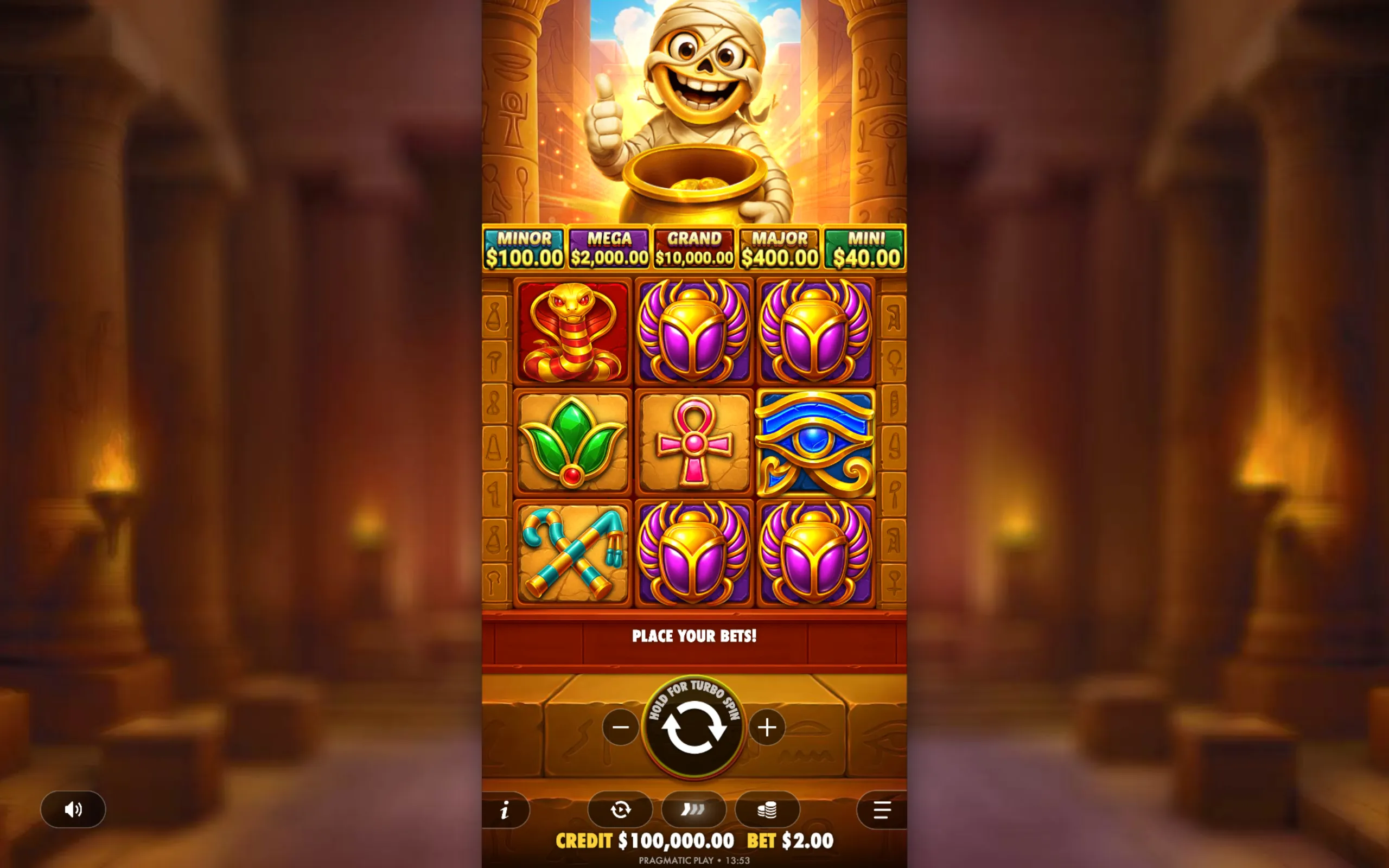 Tut's Treasure Tower slot game board