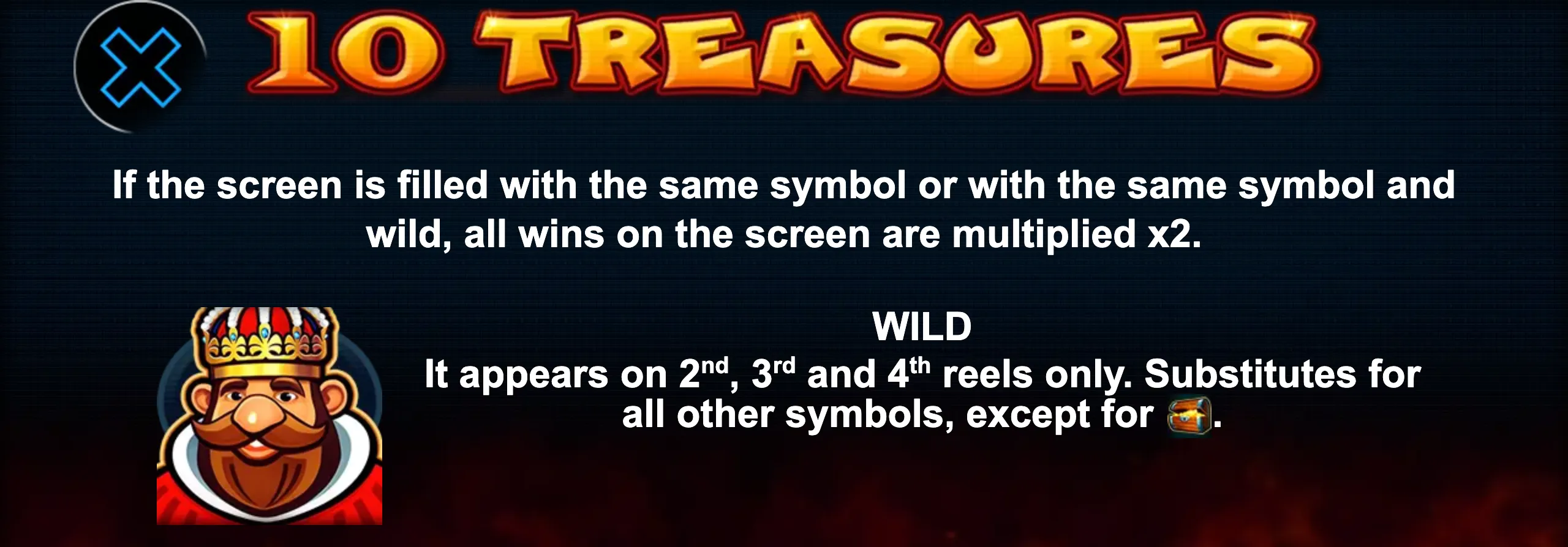 10 Treasures paytable page 1 with symbol payouts