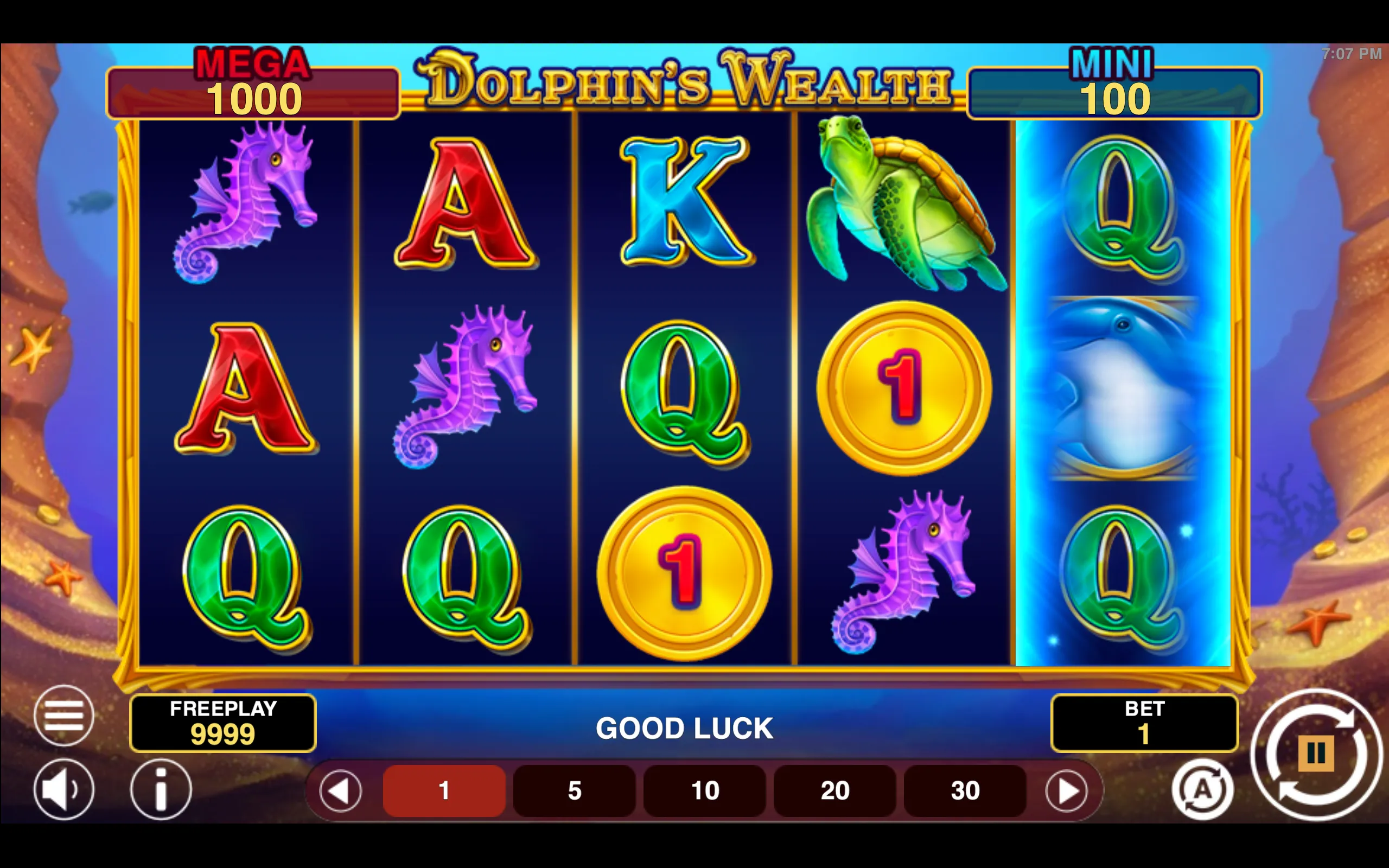 Dolphin's Wealth Win Spins slot gameplay screenshot 1