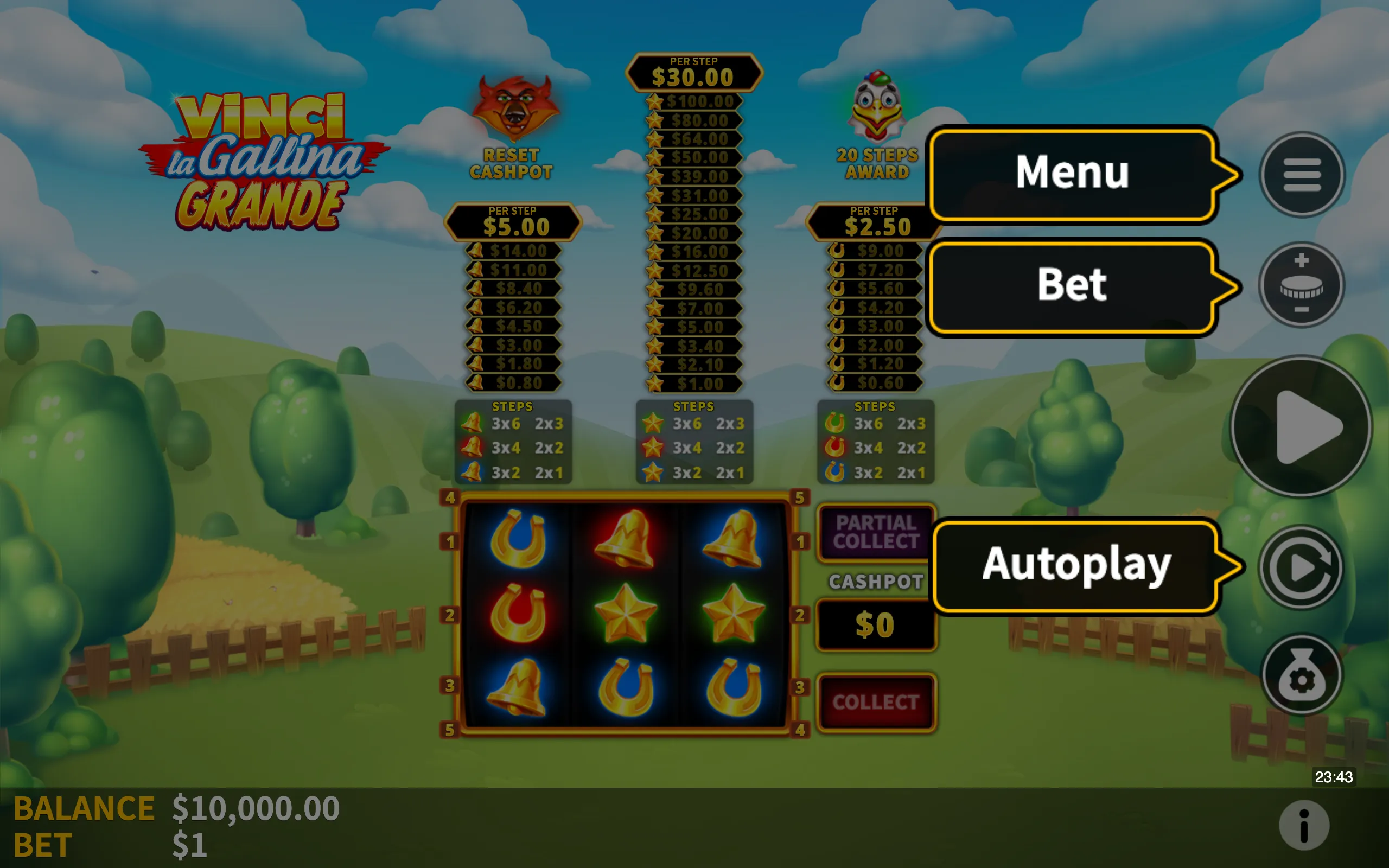 Vinci la Gallina Grande slot game board