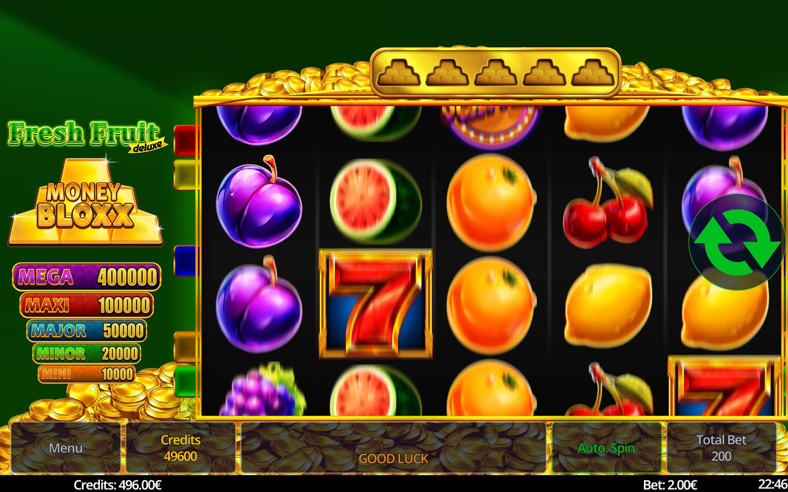 Fresh Fruit Deluxe Money Bloxx slot gameplay screenshot 1