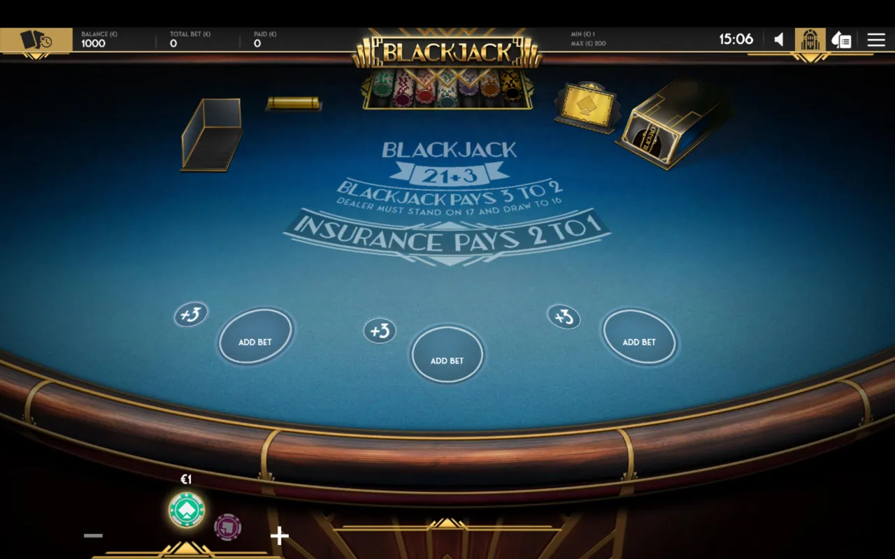 Blackjack 21+3 Multihand blackjack game board