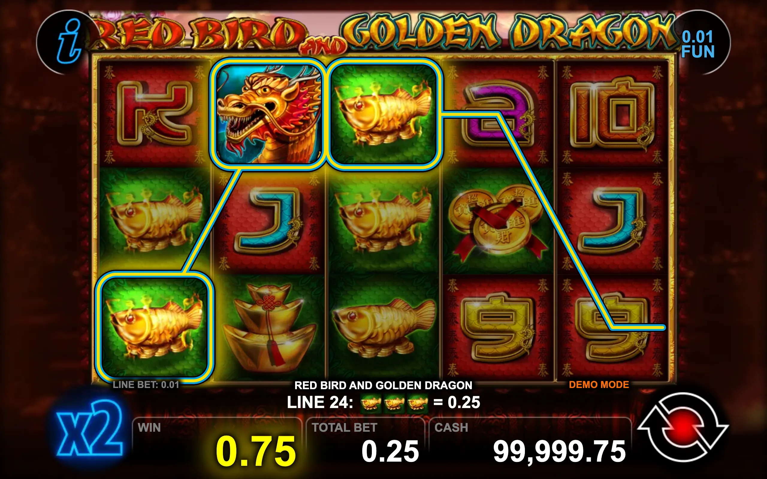 Red Bird and Golden Dragon slot gameplay screenshot 1