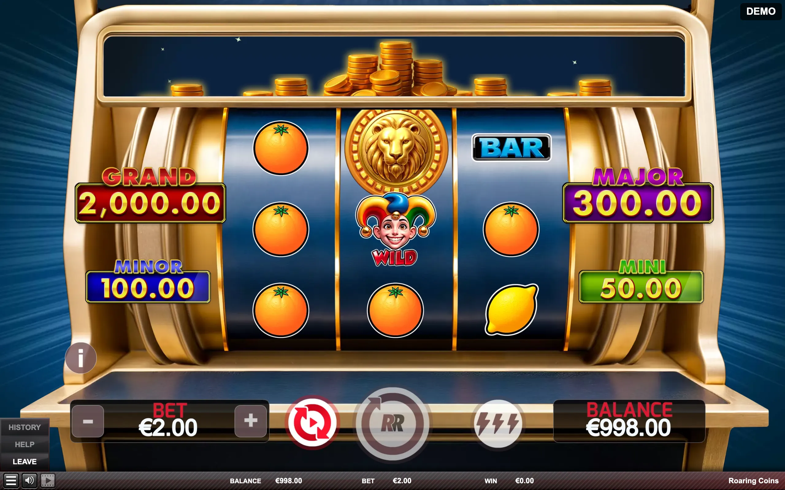 Roaring Coins slot gameplay screenshot 1