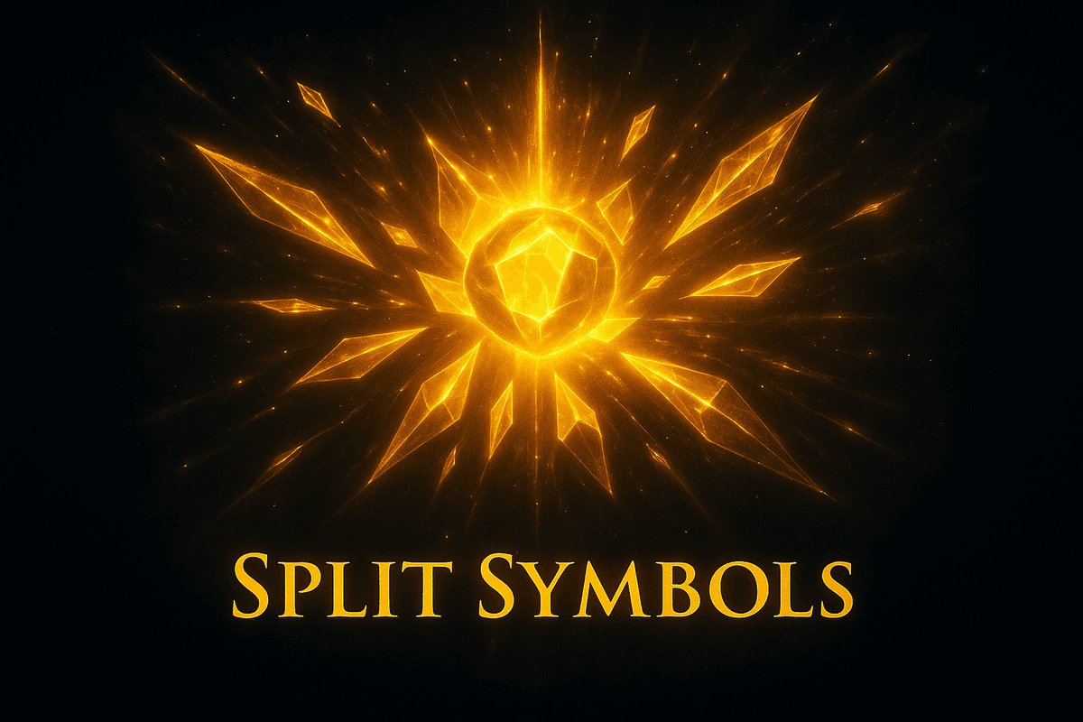A glowing central crystal fractures into golden shards radiating outward against a dark, cosmic-style background.