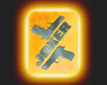 A glowing golden card tile features crossed gray pistols and large stylized lettering, creating a rugged Wild Card Gang emblem.