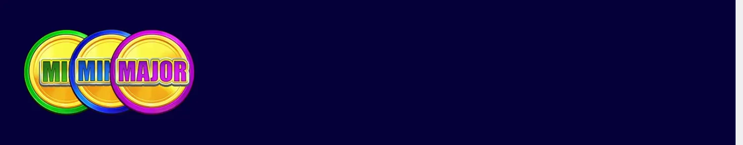 Three overlapping gold jackpot coins labeled Mini, Midi, and Major appear against a dark navy backdrop, representing the money jackpot tiers in Triple Money Jackpot Bells.