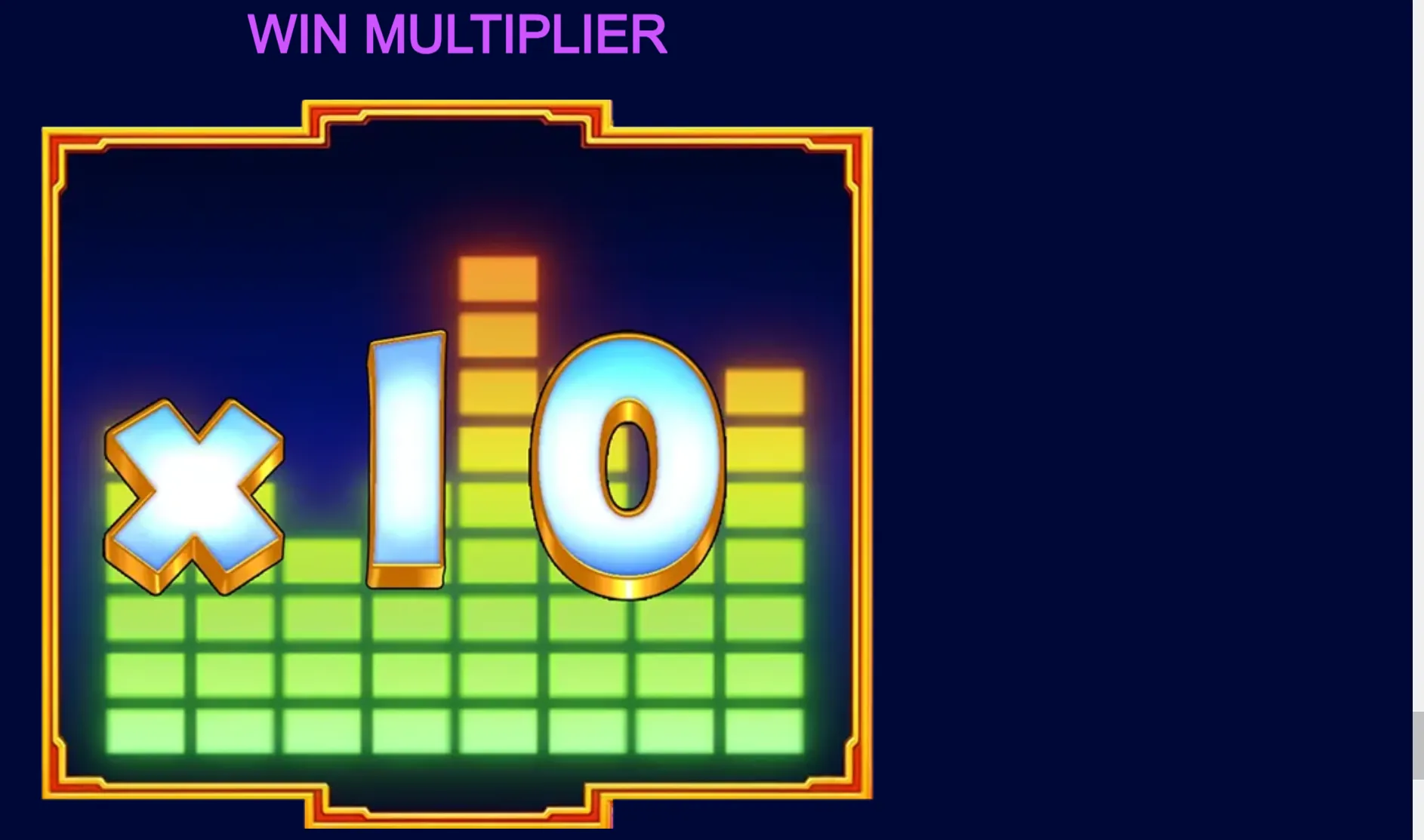 Monkey Mania 2 win multiplier graphic featuring a large metallic x10 symbol above a glowing green grid, framed in gold against a dark blue backdrop.