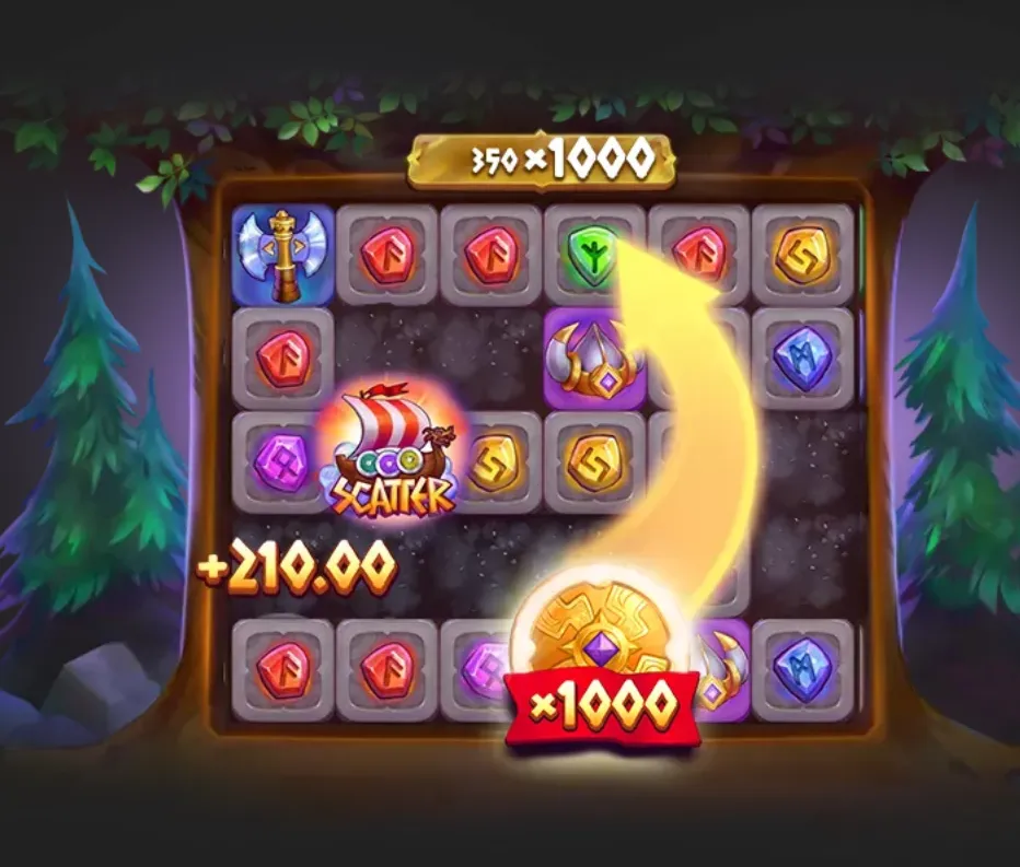 Gemhalla Xtreme slot artwork with a forest backdrop, jewel-covered symbol grid, X Scatter icon, glowing golden arc, +210.00 award, and x1000 multiplier.