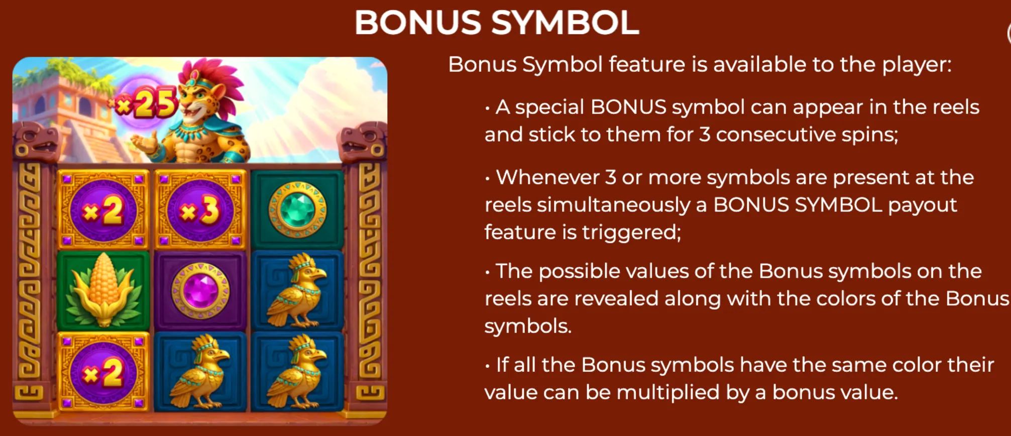 Fortune Jaguar slot game reel showing bonus symbols with multipliers and a jaguar character in Aztec-themed setting.
