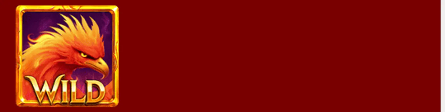 A fiery orange phoenix Wild symbol appears inside a glowing gold frame against a deep red backdrop.
