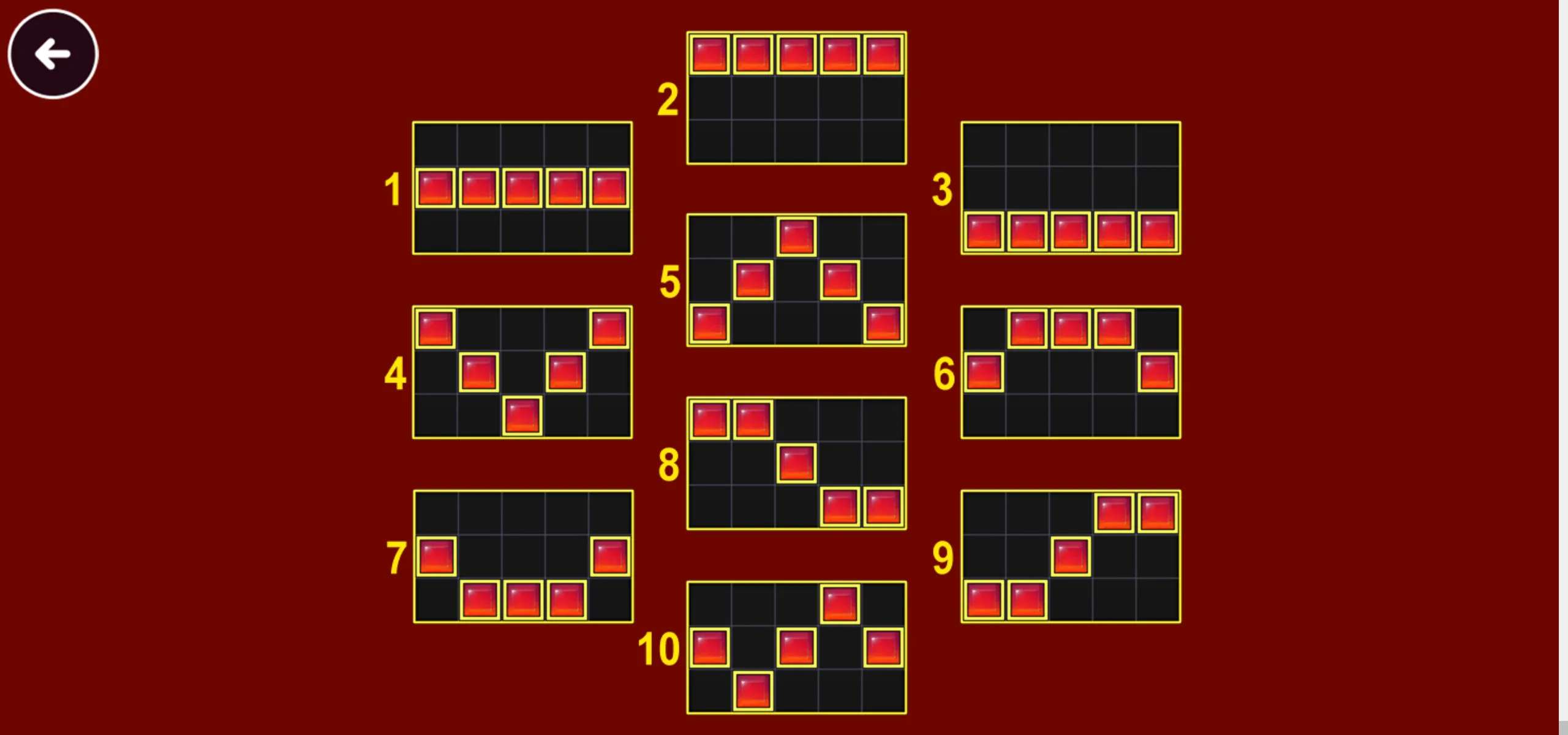 Payline chart for the 15 Diamonds slot, featuring ten numbered five-reel grid patterns marked with red gem symbols against a dark red background.