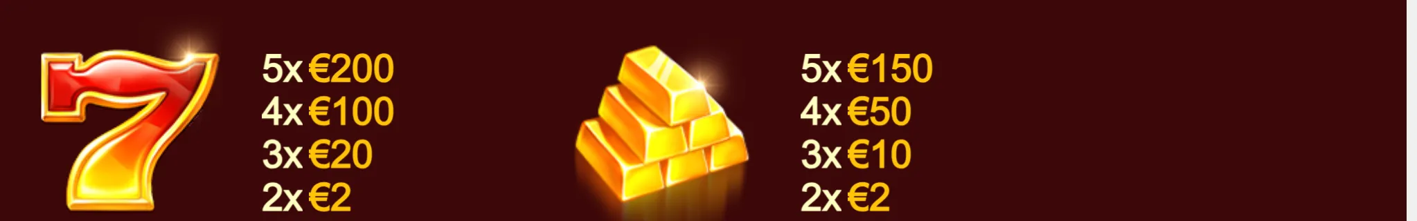 Joker Rush slot artwork featuring a glowing red-and-gold number 7 and a stacked pile of gold bars with euro payout values.