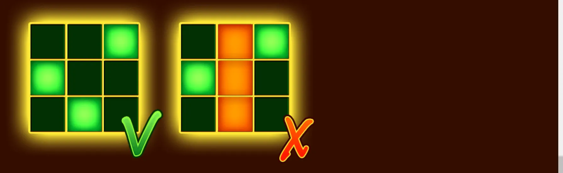 King Blitz slot preview featuring two glowing 3x3 grids, with green highlighted cells marked correct and an orange-column pattern marked incorrect.
