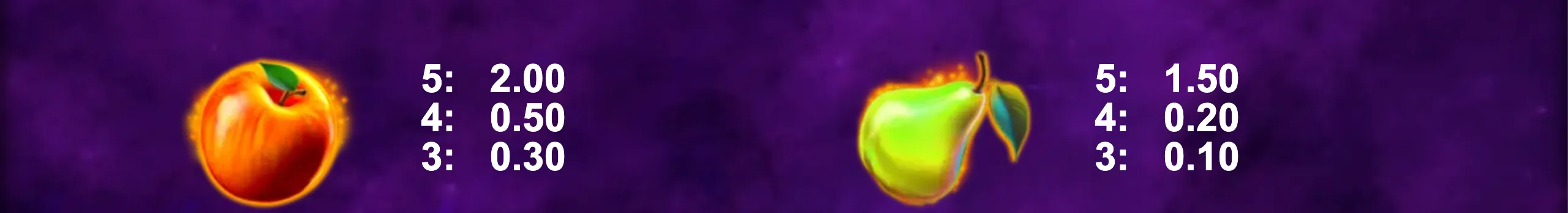 Hell's Hot 7's slot preview featuring glowing fruit symbols with payout values on a dark purple background