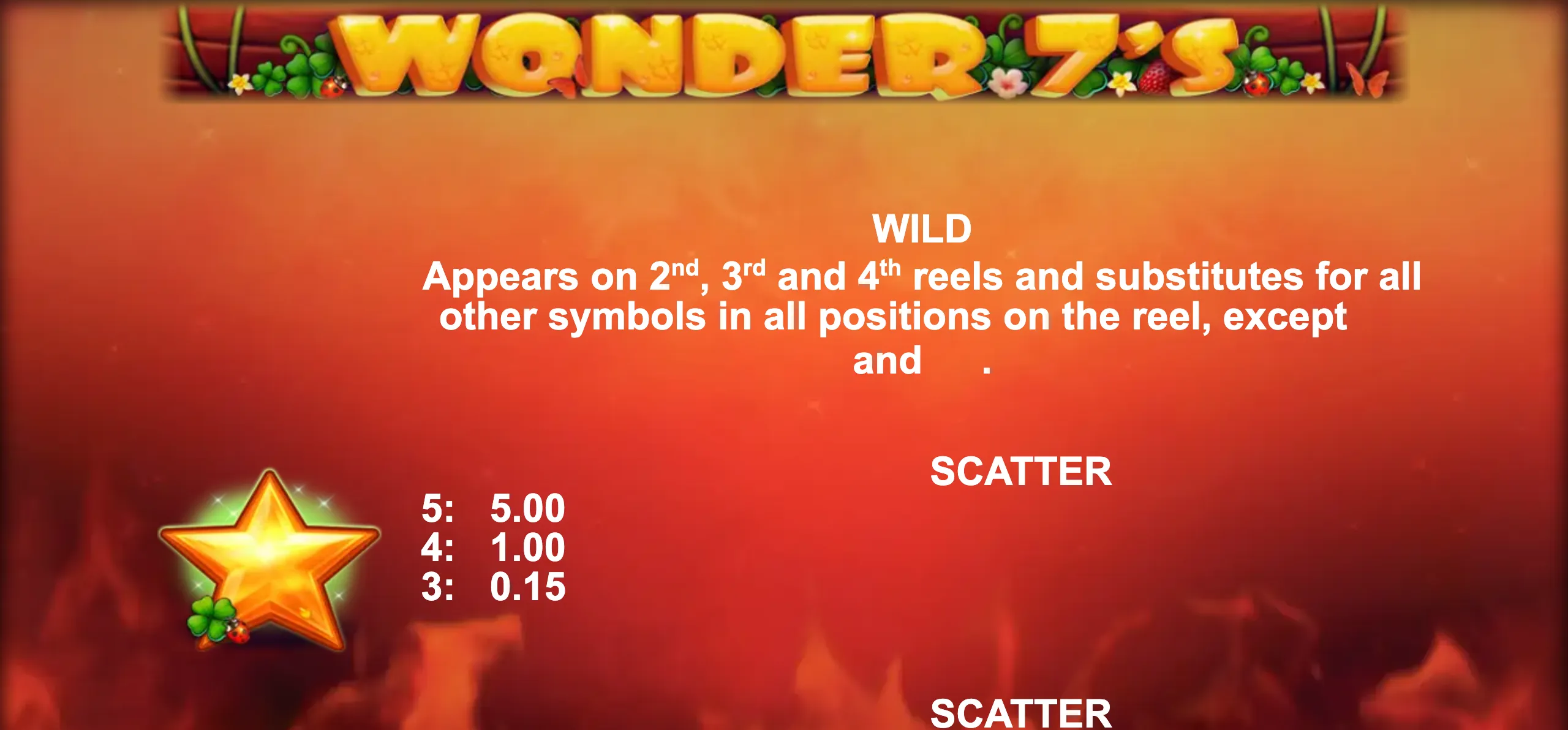 Wonder 7's slot game preview with bright yellow logo and a glowing star scatter symbol on a warm orange background