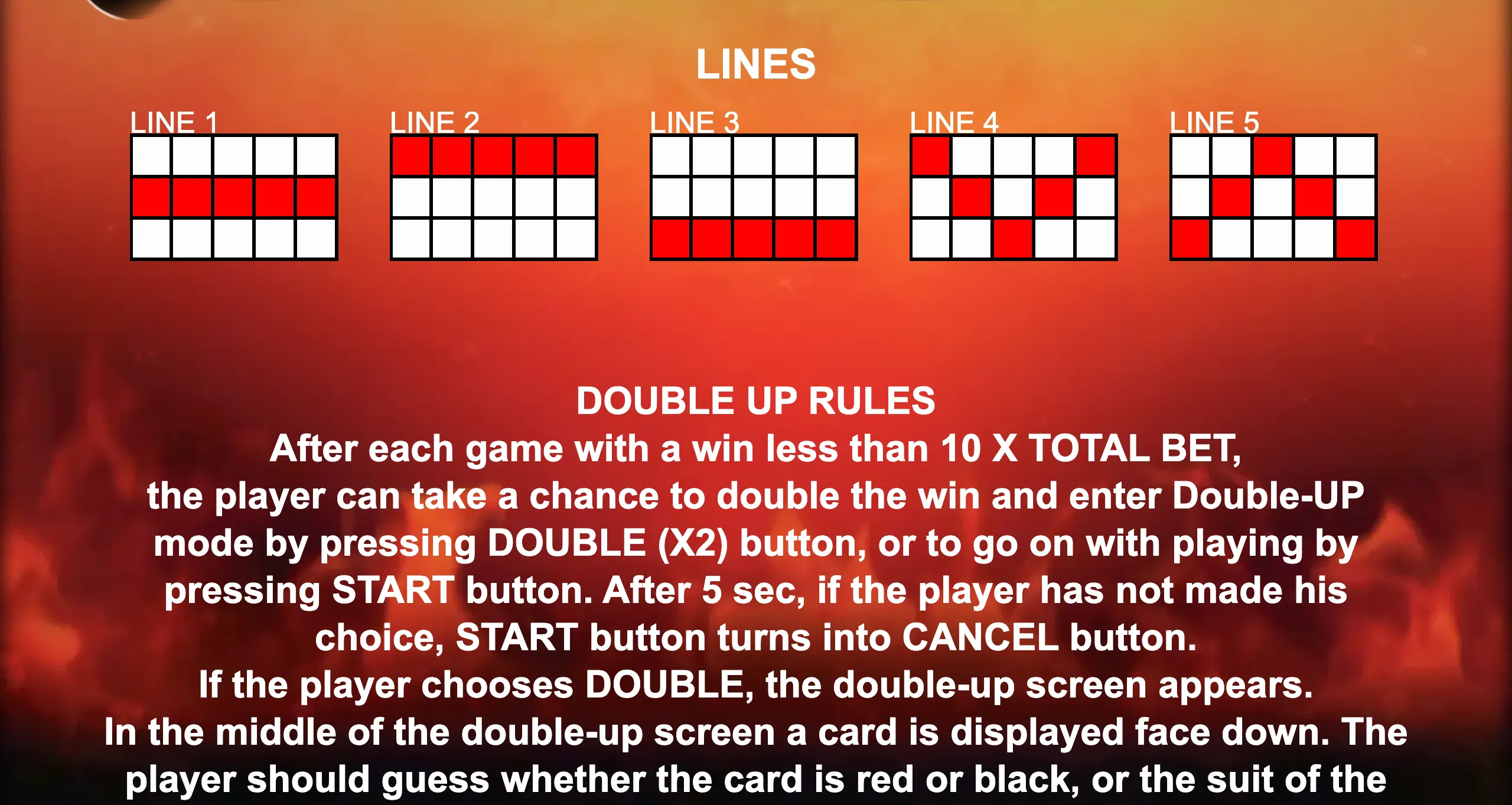 Wonder 7's slot game preview showing paylines and double-up rules on a warm orange background