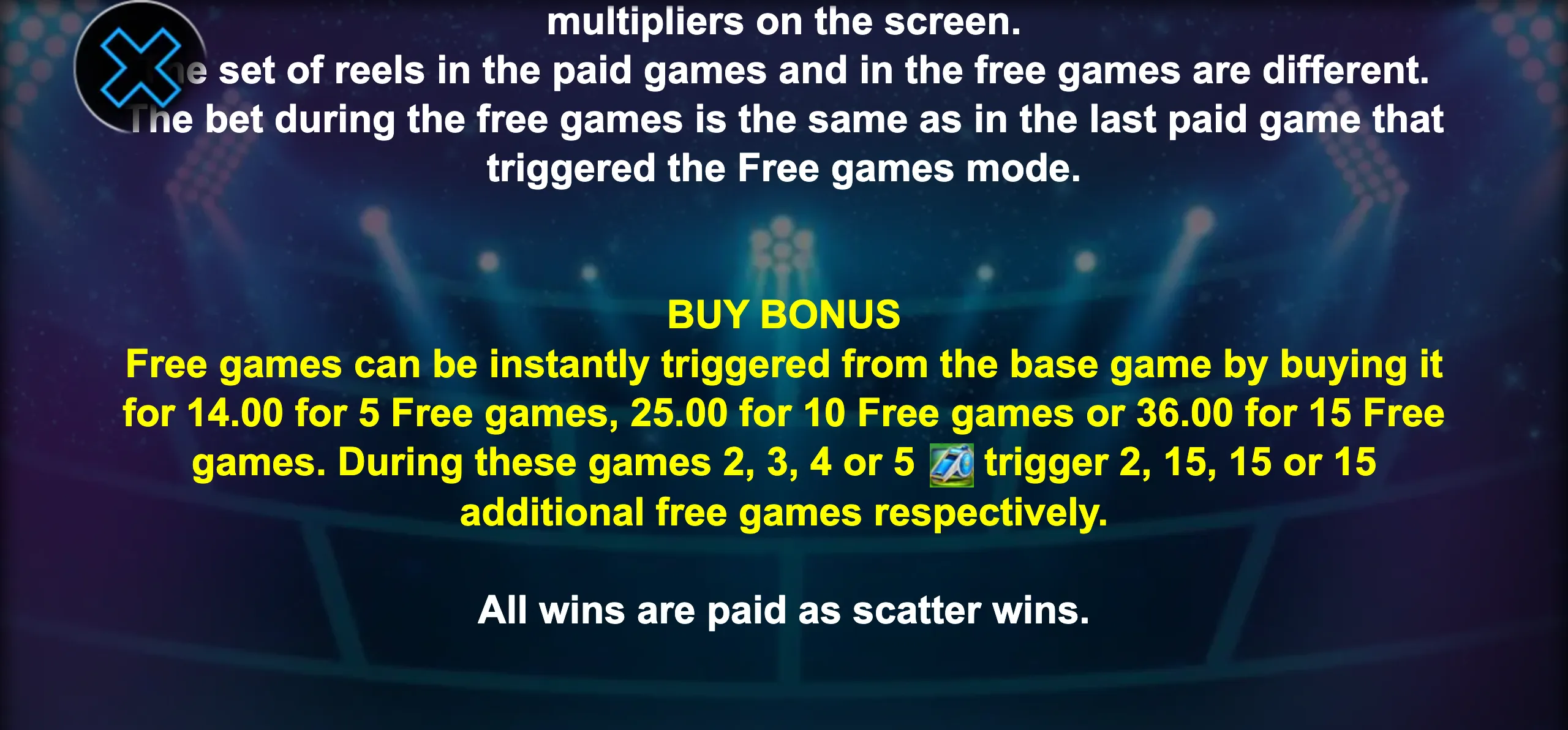 Football Hot slot game preview with vibrant stadium lights and bold text highlighting bonus buy options and free games.