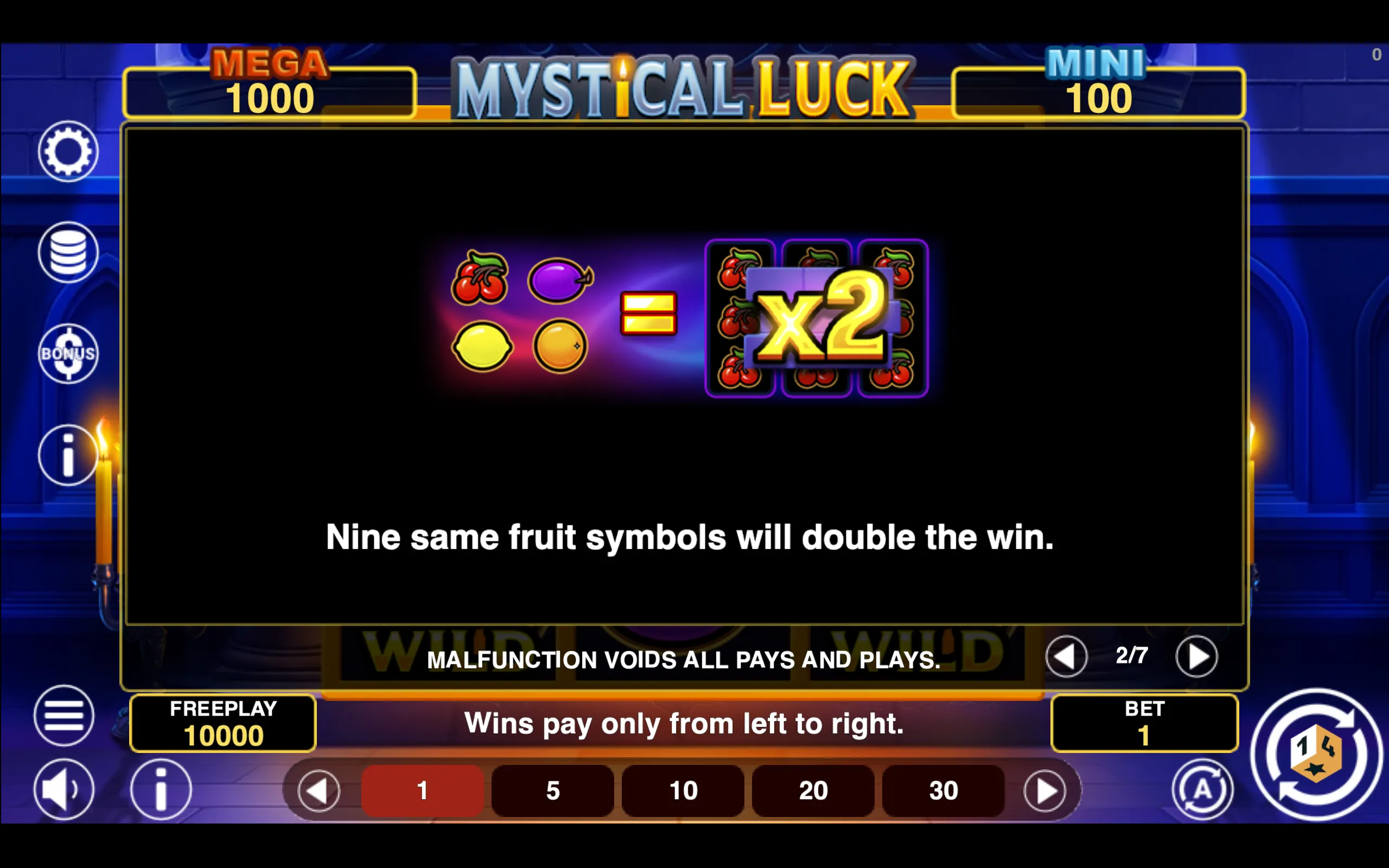 Mystical Luck Hold & Win paytable page 2 with symbol payouts