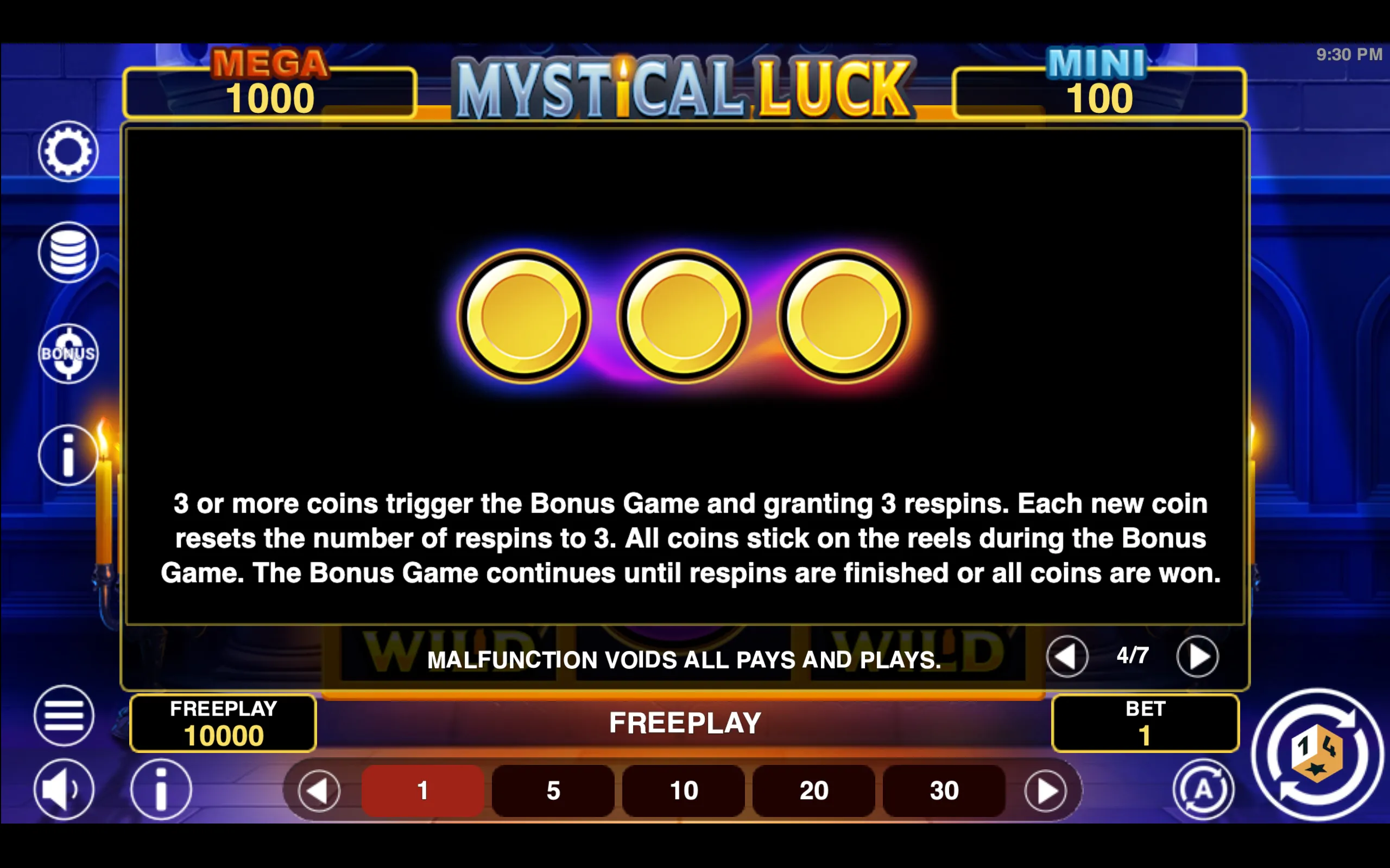 Mystical Luck Hold & Win paytable page 4 with symbol payouts