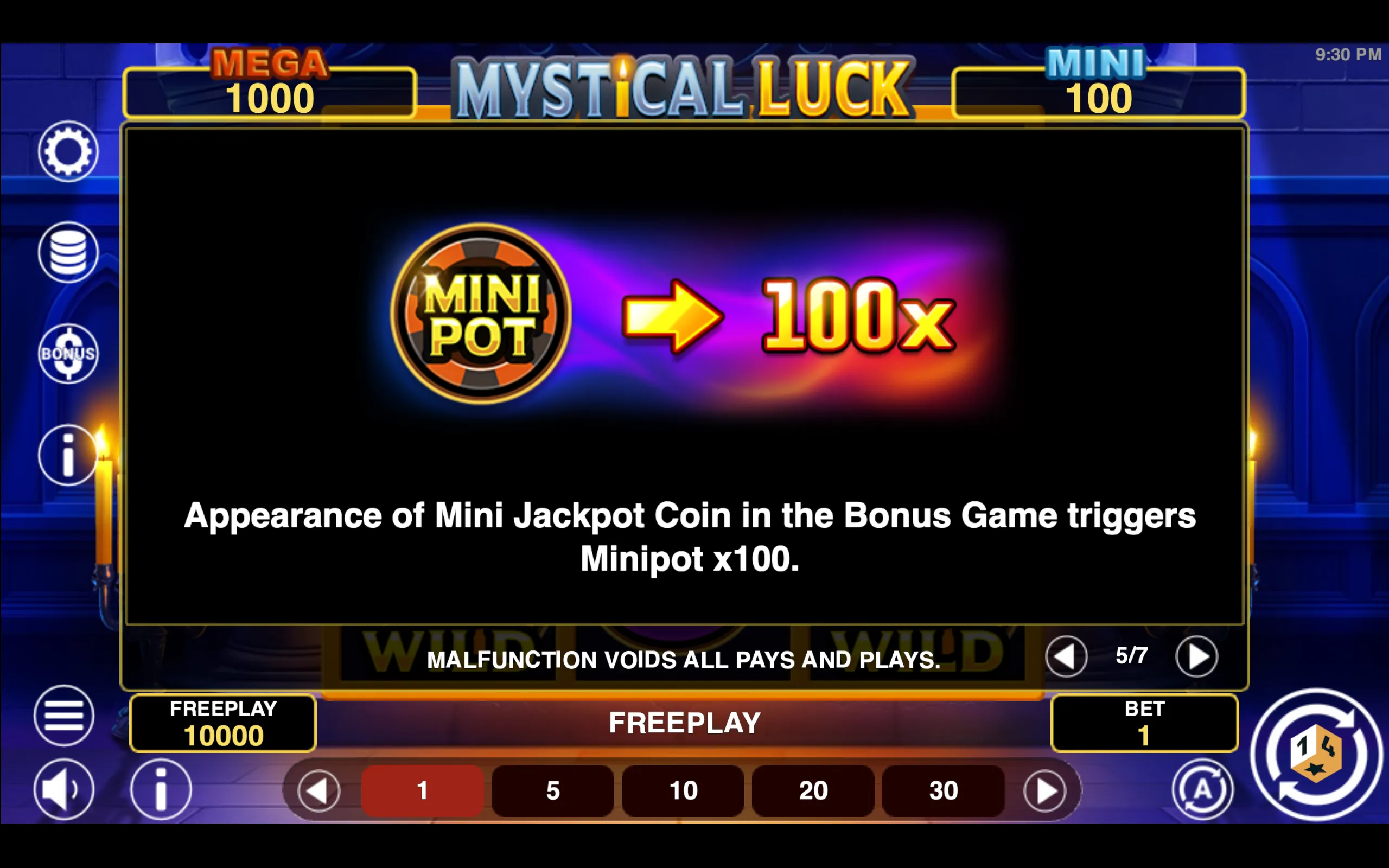 Mystical Luck Hold & Win paytable page 5 with symbol payouts