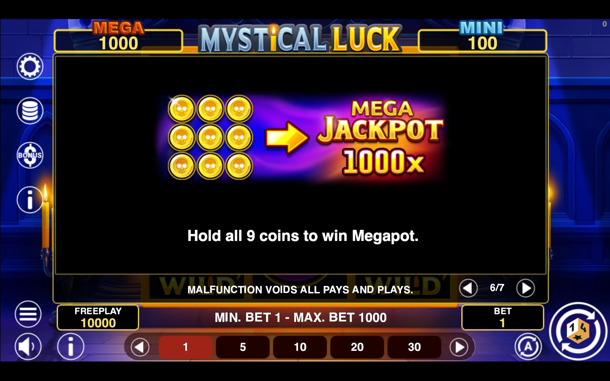 Mystical Luck Hold & Win paytable page 6 with symbol payouts