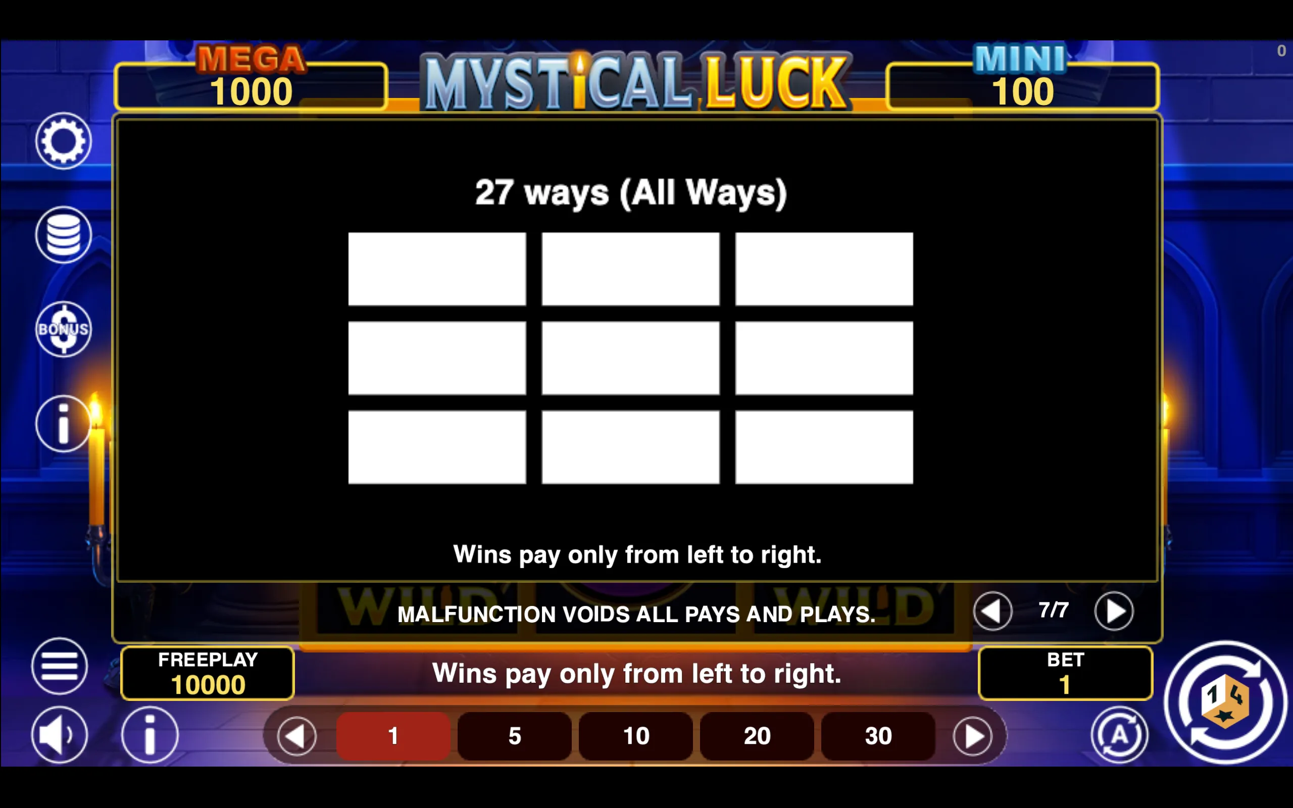 Mystical Luck Hold & Win paytable page 7 with symbol payouts