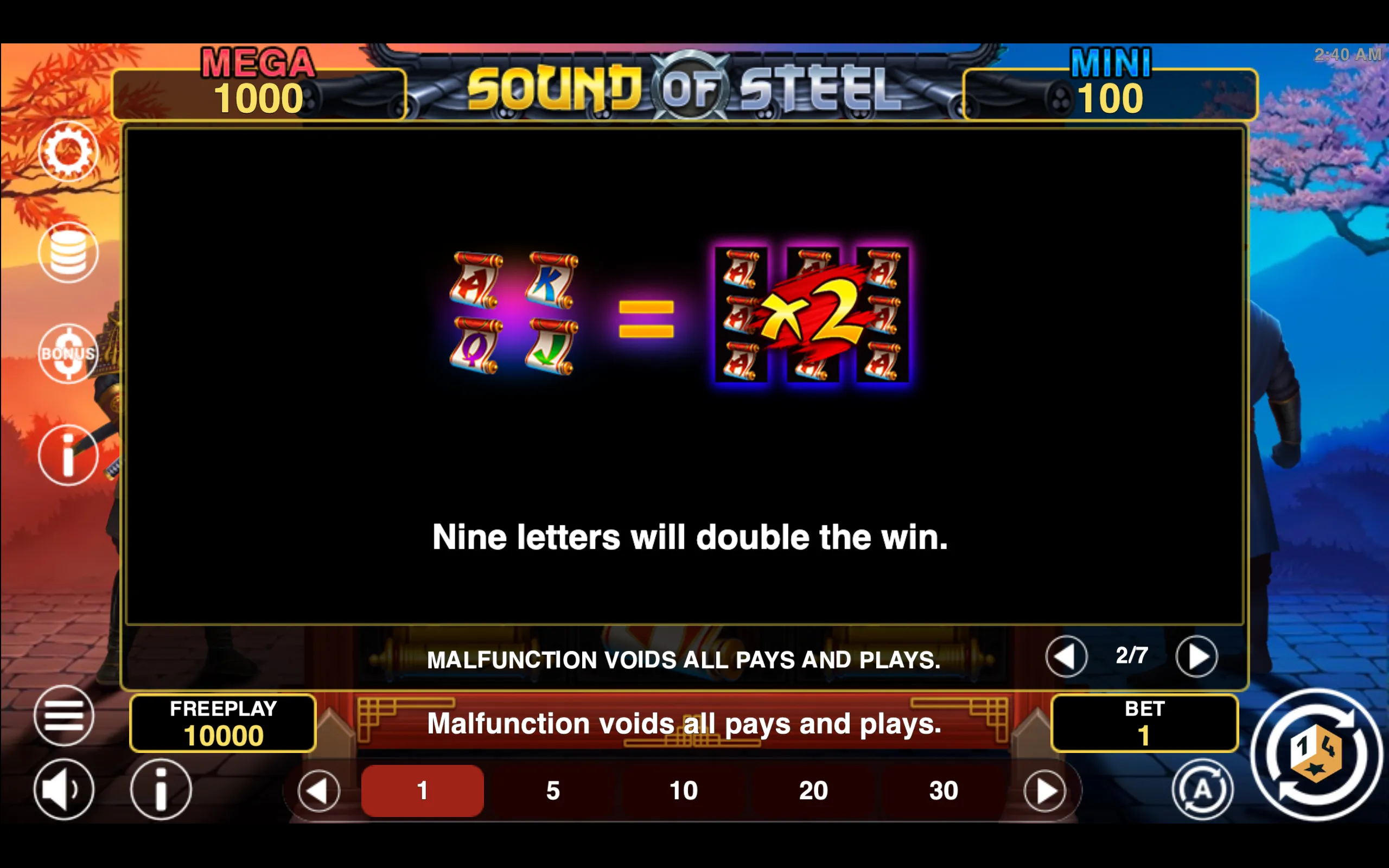 Sound of Steel Hold & Win paytable page 2 with symbol payouts