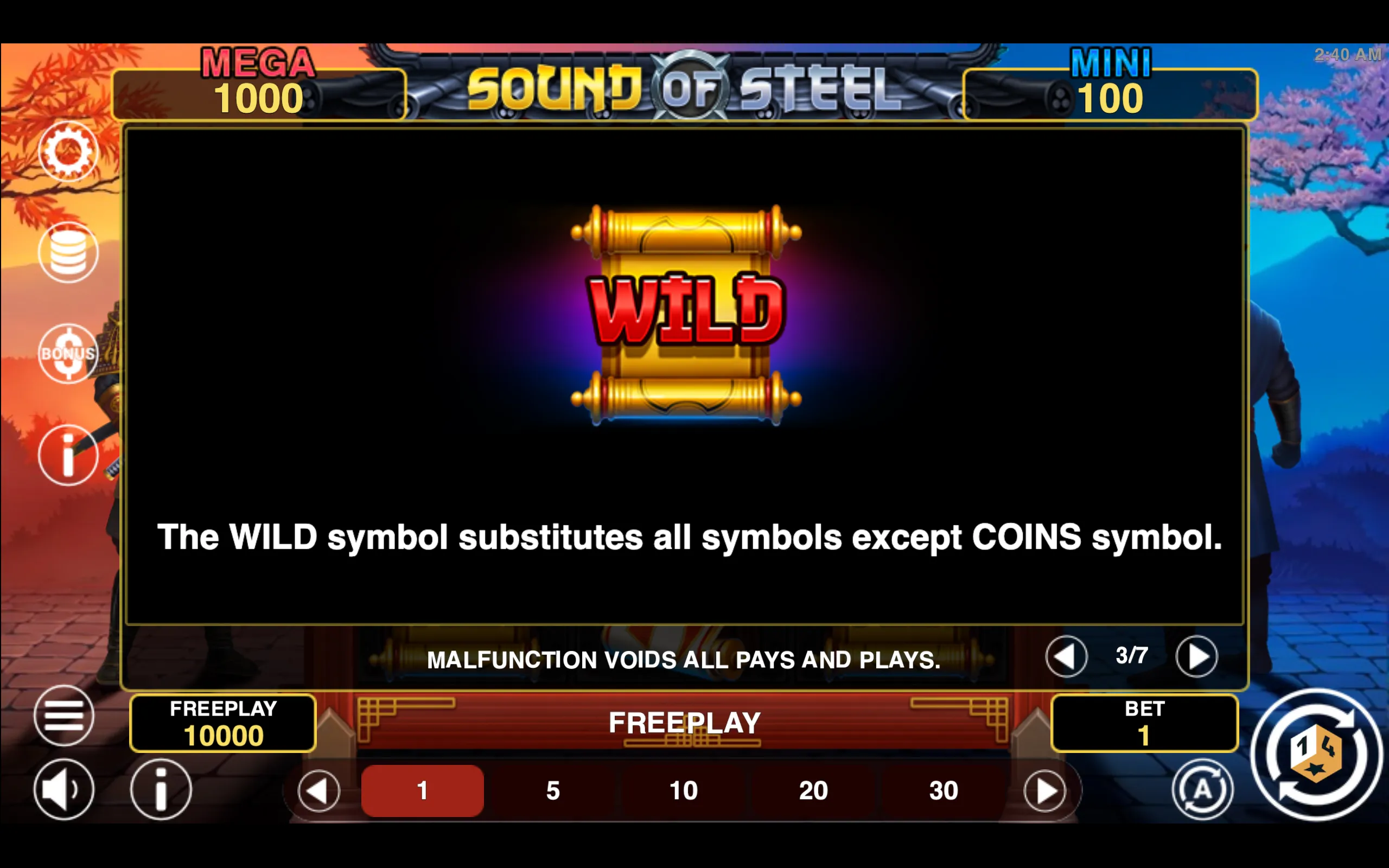 Sound of Steel Hold & Win paytable page 3 with symbol payouts