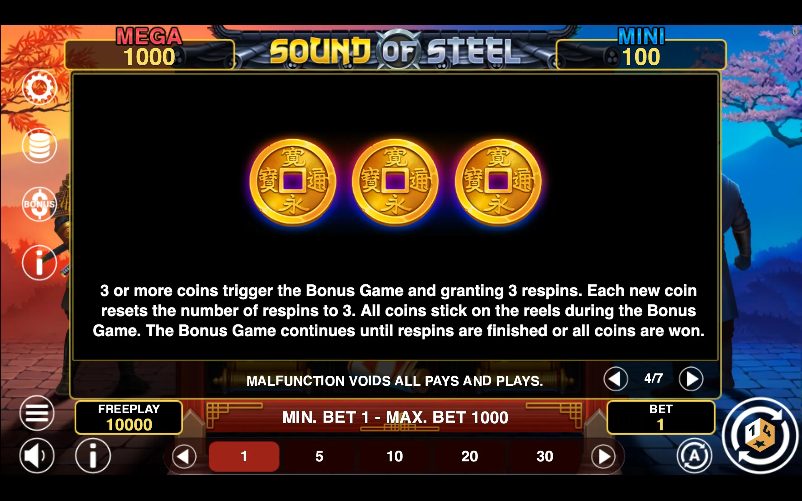 Sound of Steel Hold & Win paytable page 4 with symbol payouts