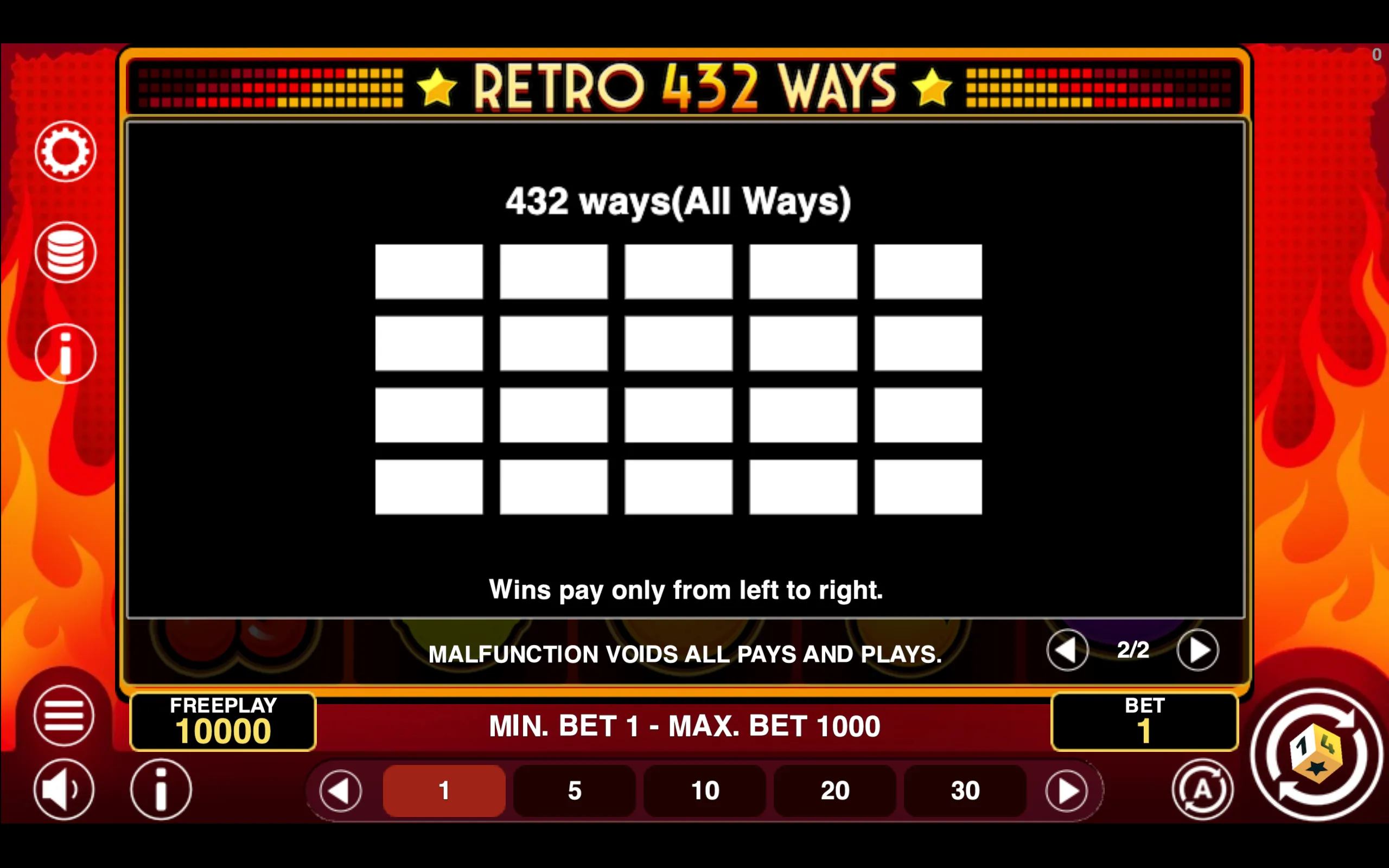 Retro 432 Ways paytable page 2 with symbol payouts