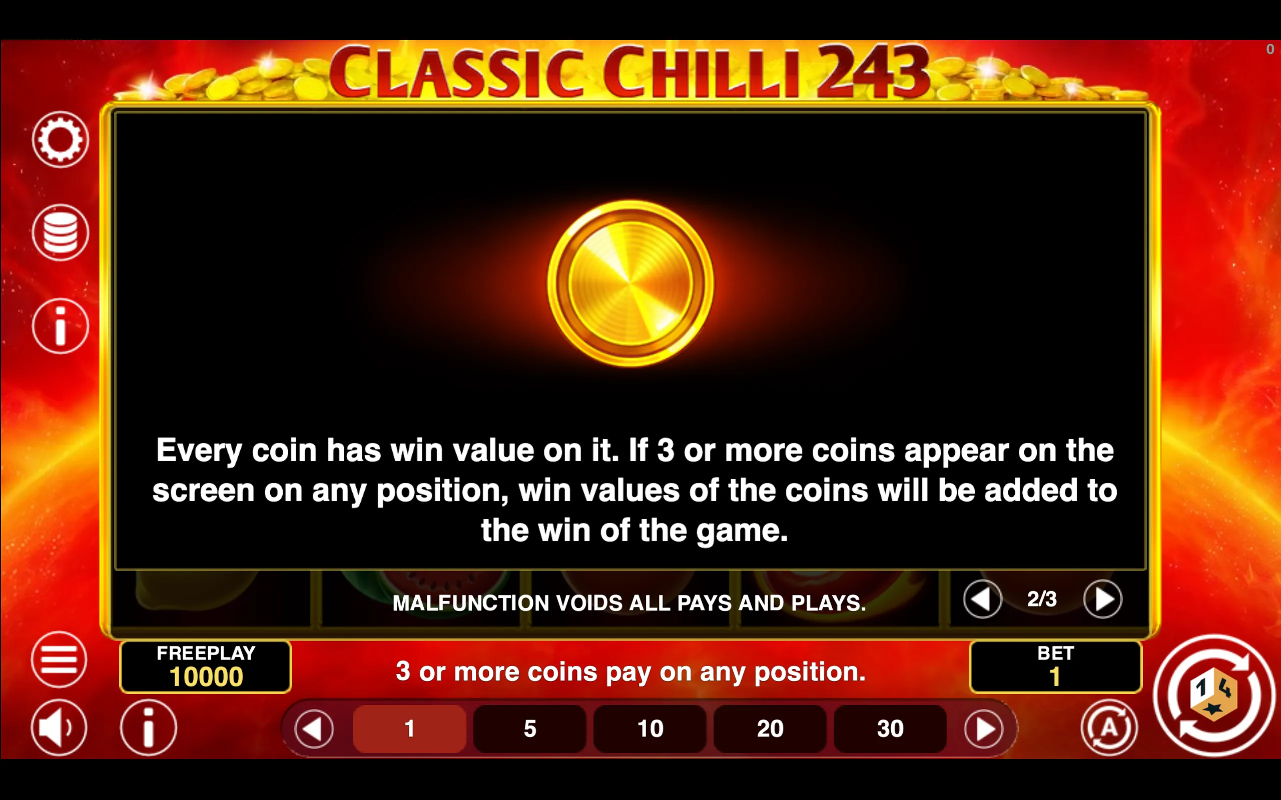 Classic Chilli 243 paytable page 2 with symbol payouts