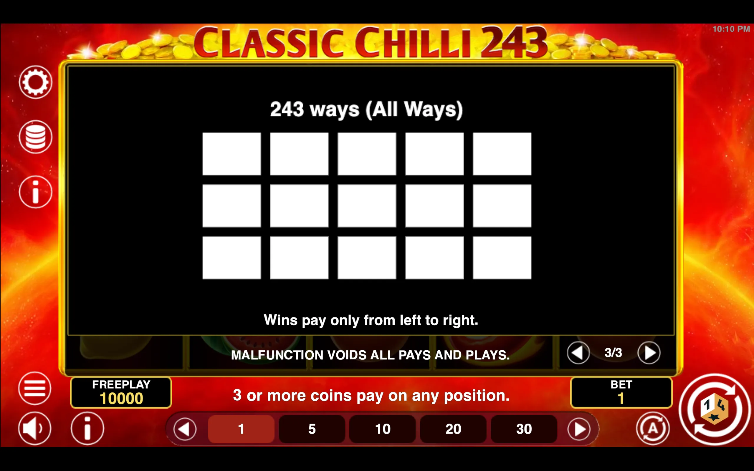 Classic Chilli 243 paytable page 3 with symbol payouts