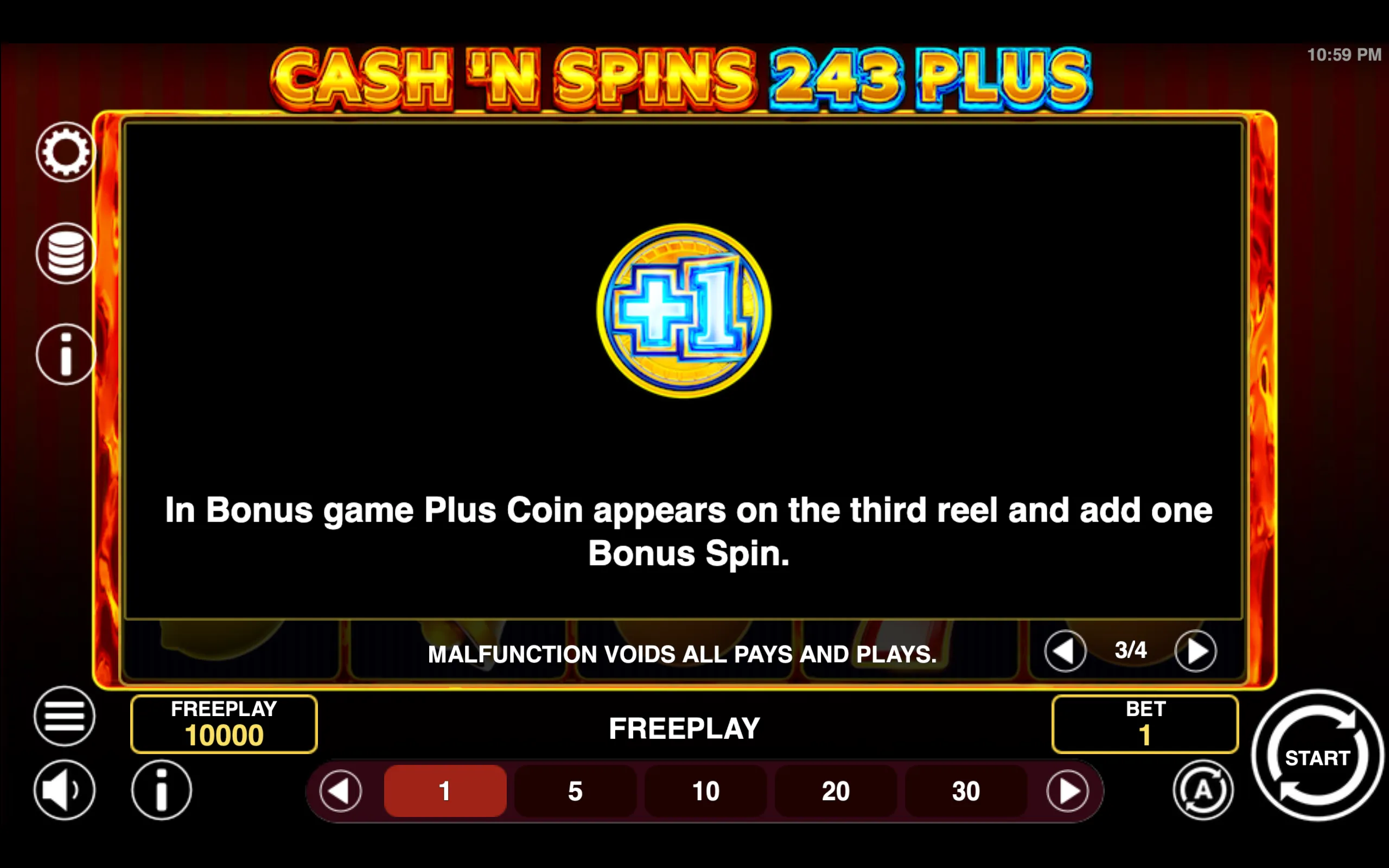 Cash'n Spins 243 Plus paytable page 3 with symbol payouts