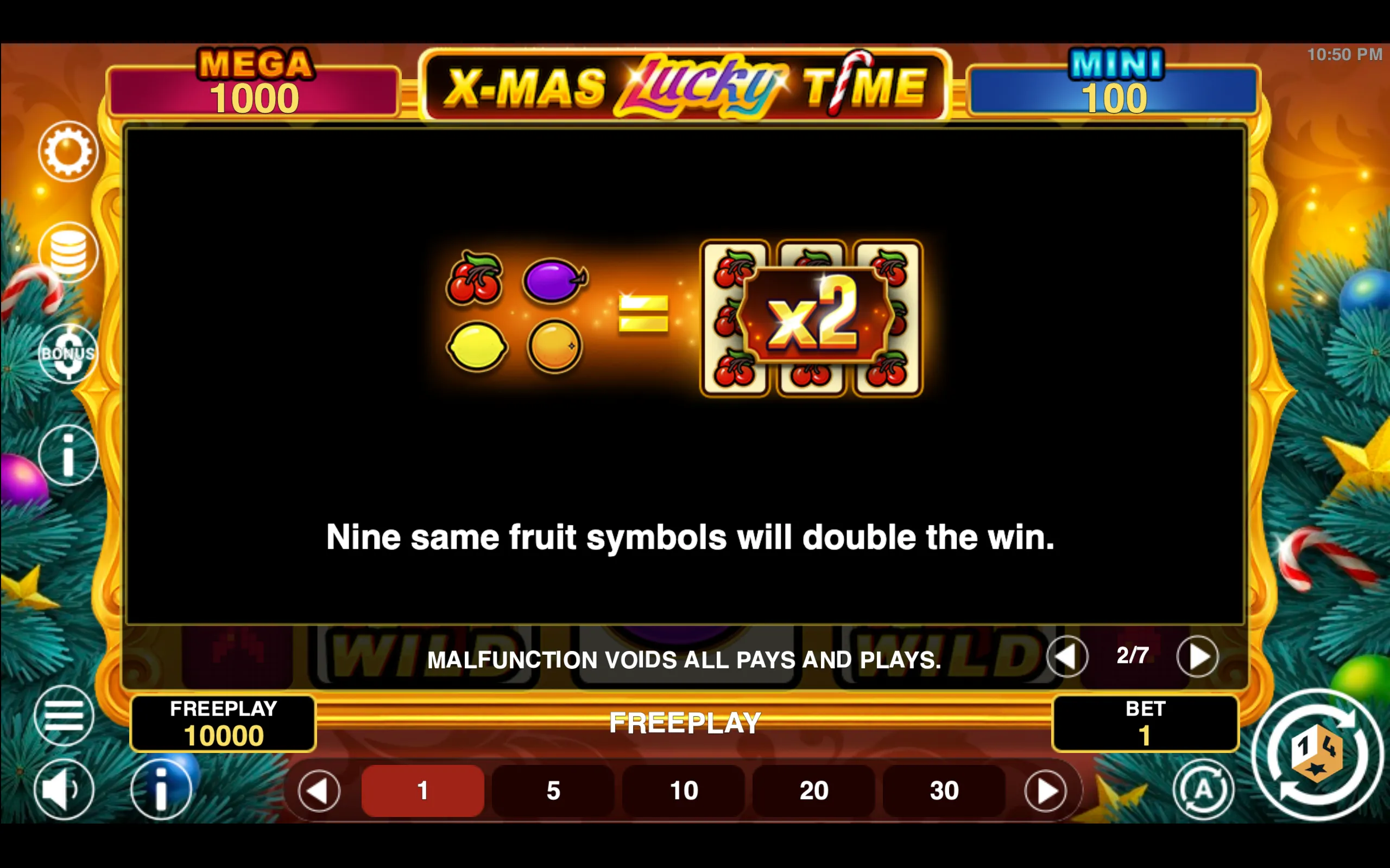 Xmas Lucky Time Hold & Win paytable page 2 with symbol payouts