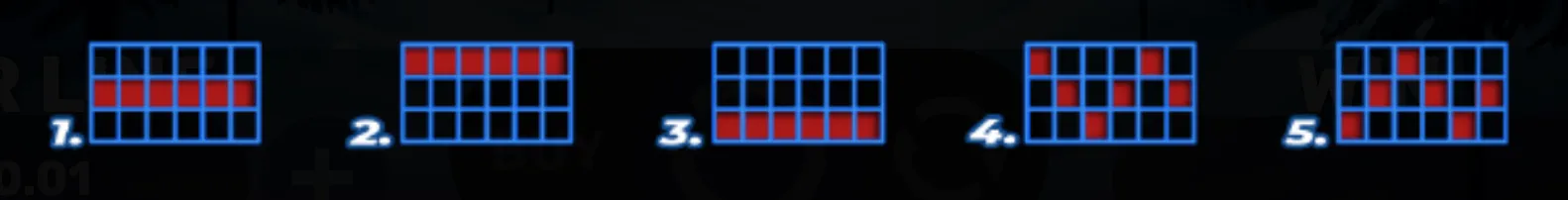 Winning paylines highlighted in red on a grid for the slot game Book of Xmas 3, showing various patterns players can achieve.