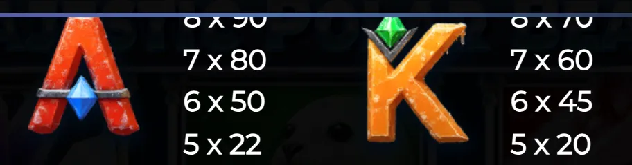 Close-up of icy-themed letter symbols A and K with gem accents and payout values from the Majestic Polar Bear slot game.