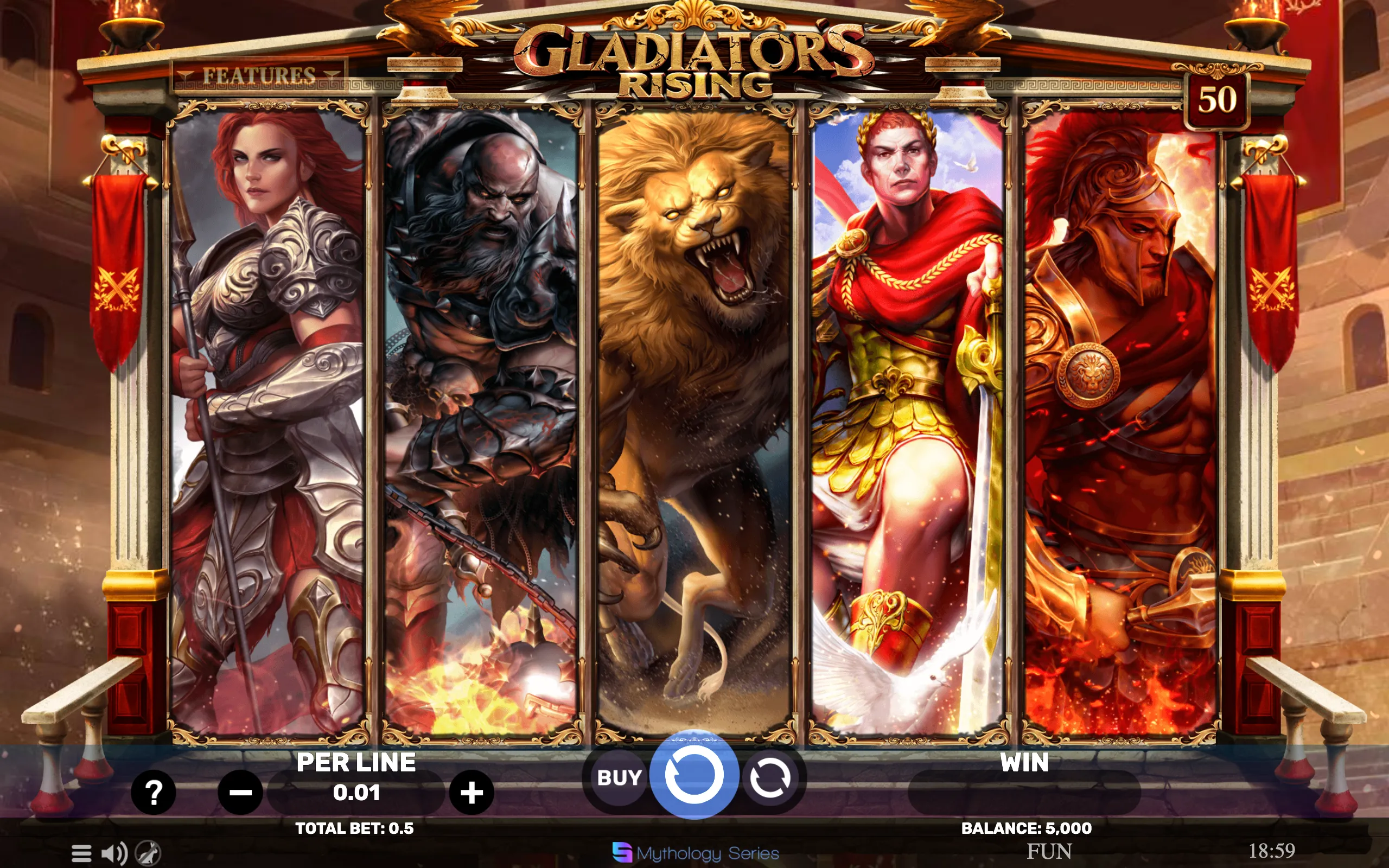 Gladiators Rising symbol payouts on the game board