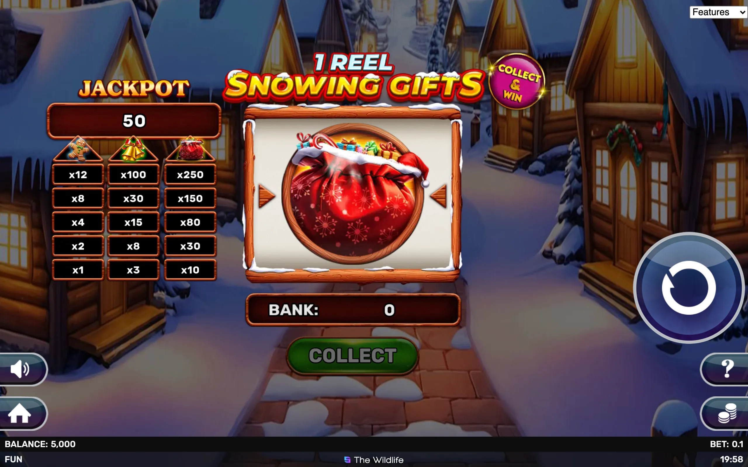 1 Reel - Snowing Gifts symbol payouts on the game board