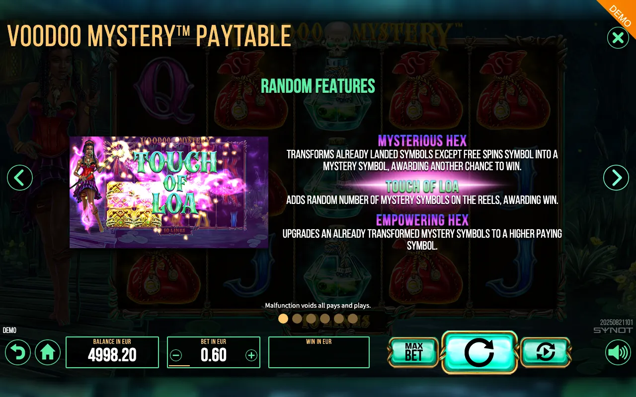 Voodoo Mystery paytable page 5 with symbol payouts