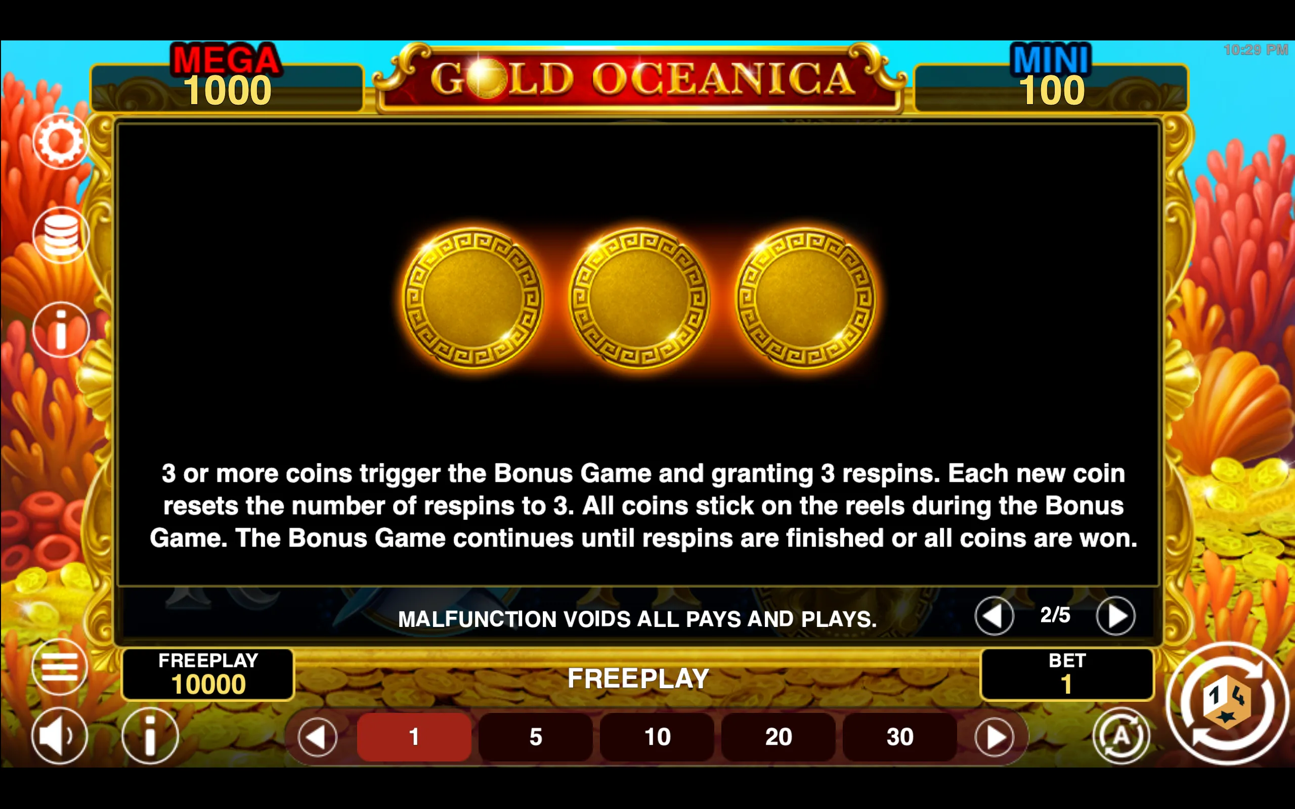 Gold Oceanica paytable page 2 with symbol payouts