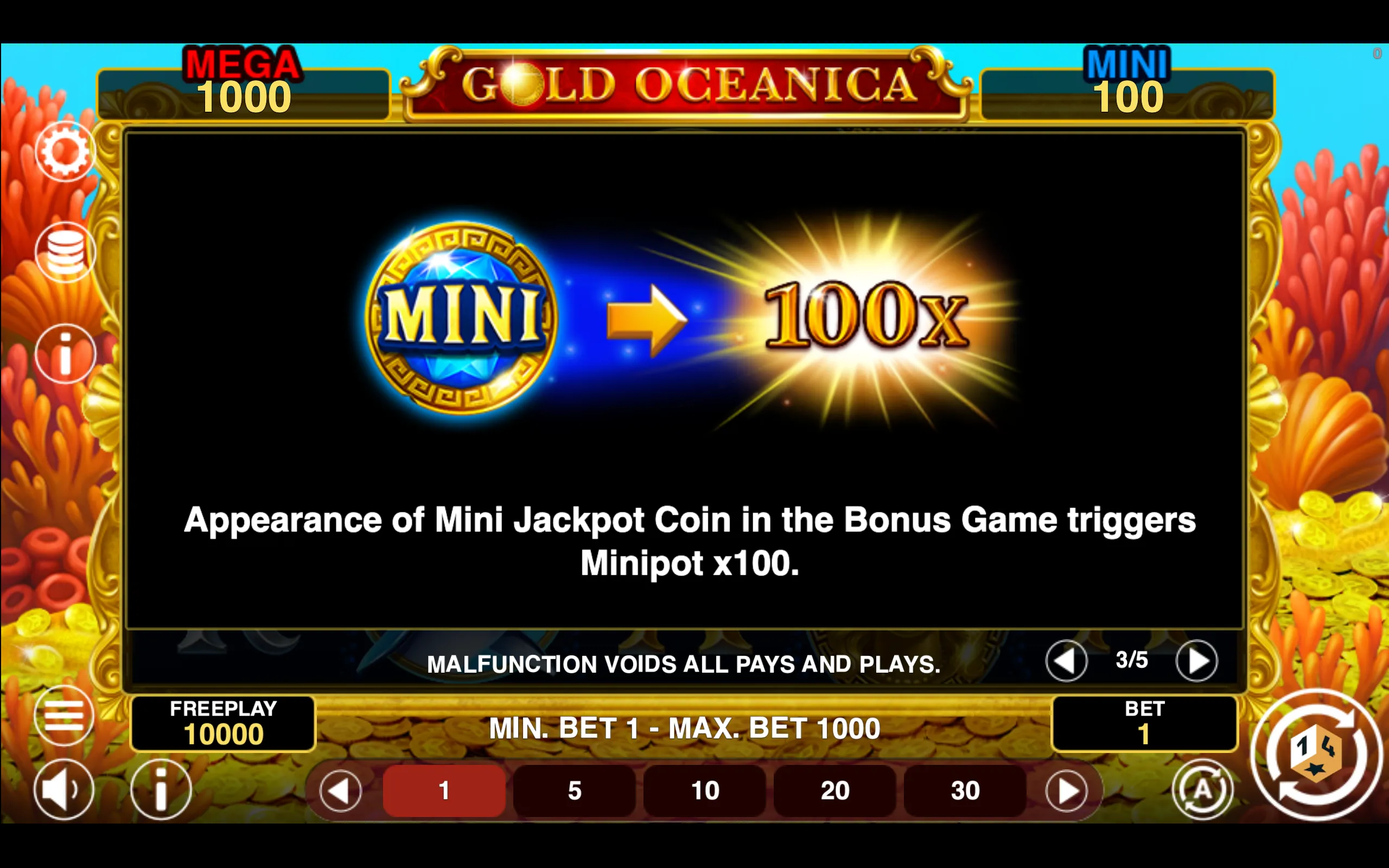 Gold Oceanica paytable page 3 with symbol payouts