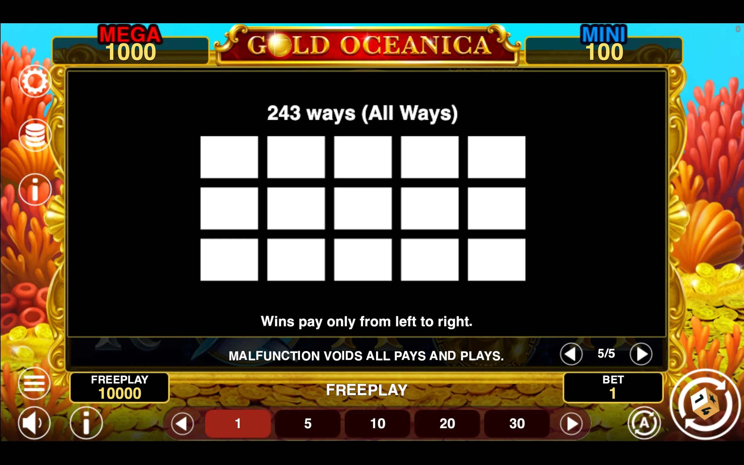Gold Oceanica paytable page 5 with symbol payouts