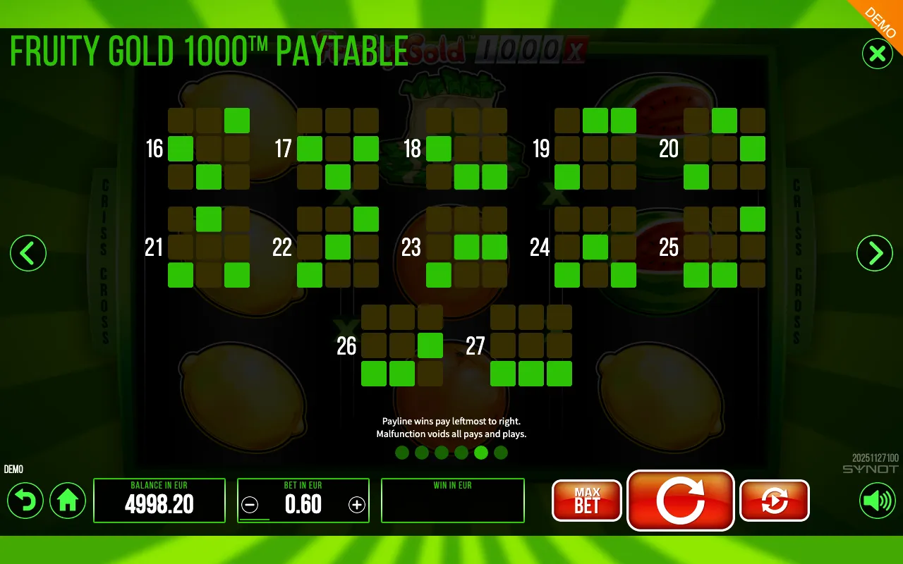 Fruity Gold 1000 paytable page 3 with symbol payouts
