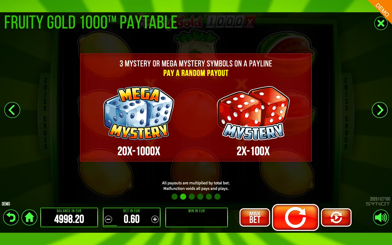 Fruity Gold 1000 paytable page 6 with symbol payouts