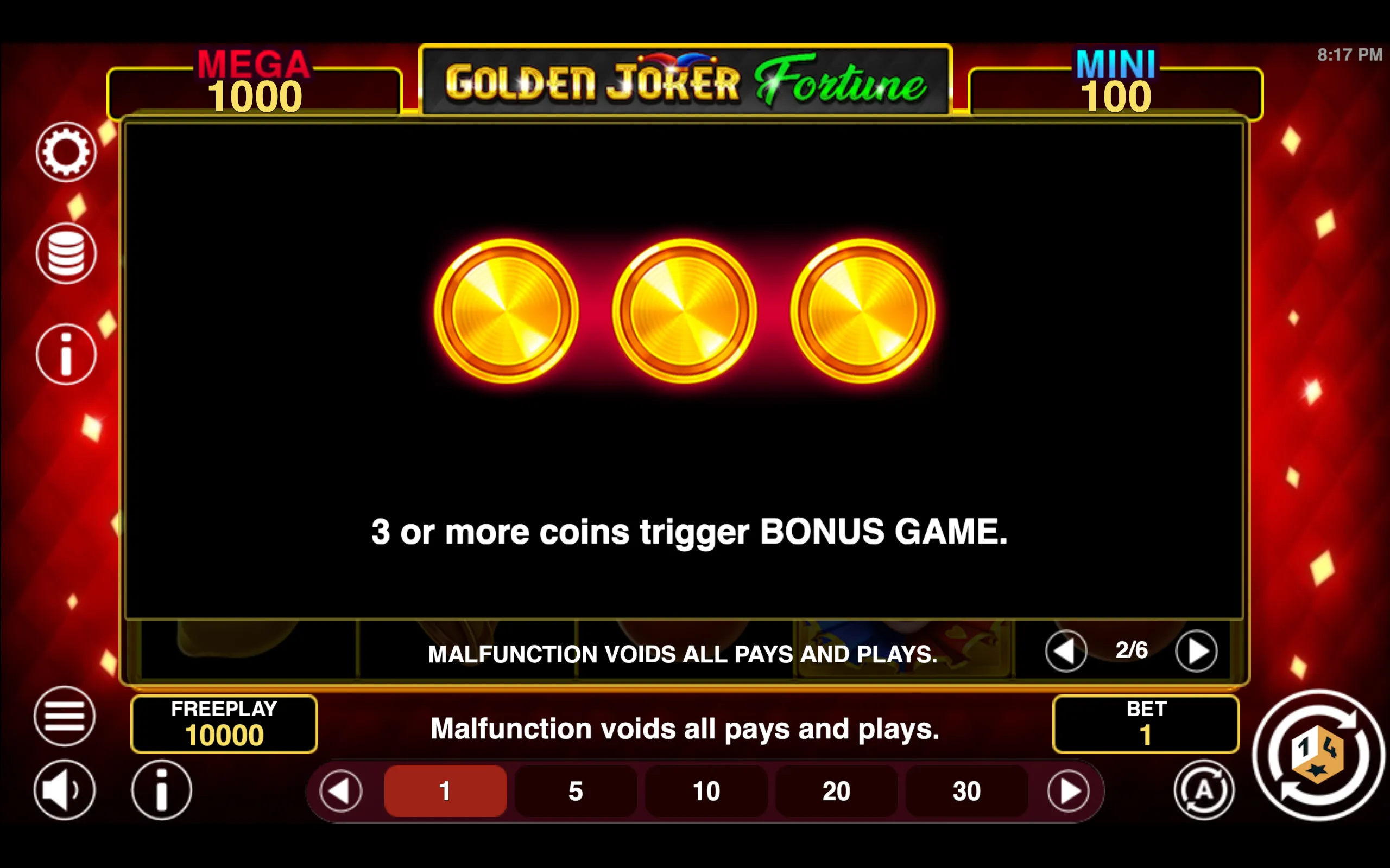 Golden Joker Fortune paytable page 2 with symbol payouts