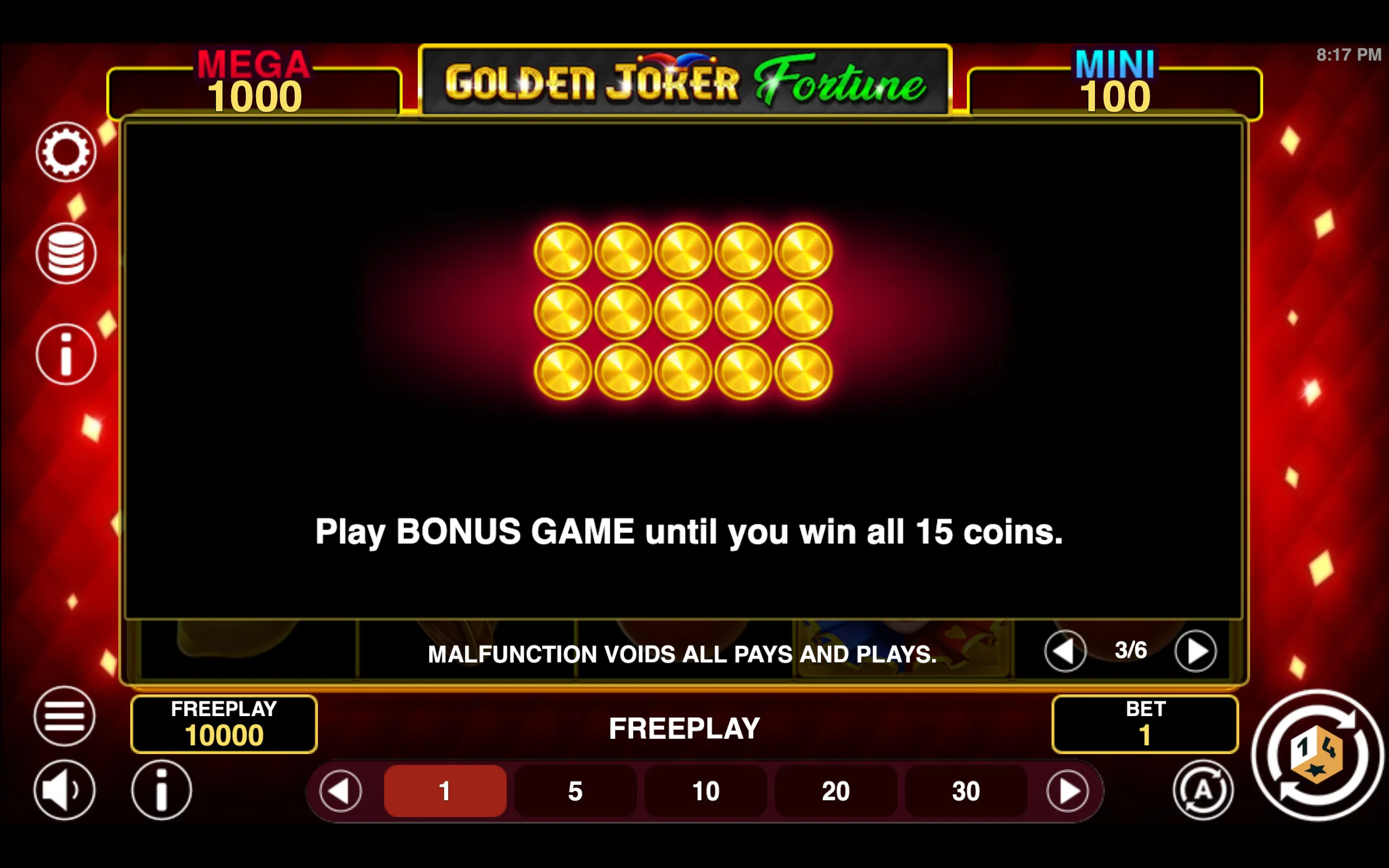 Golden Joker Fortune paytable page 3 with symbol payouts